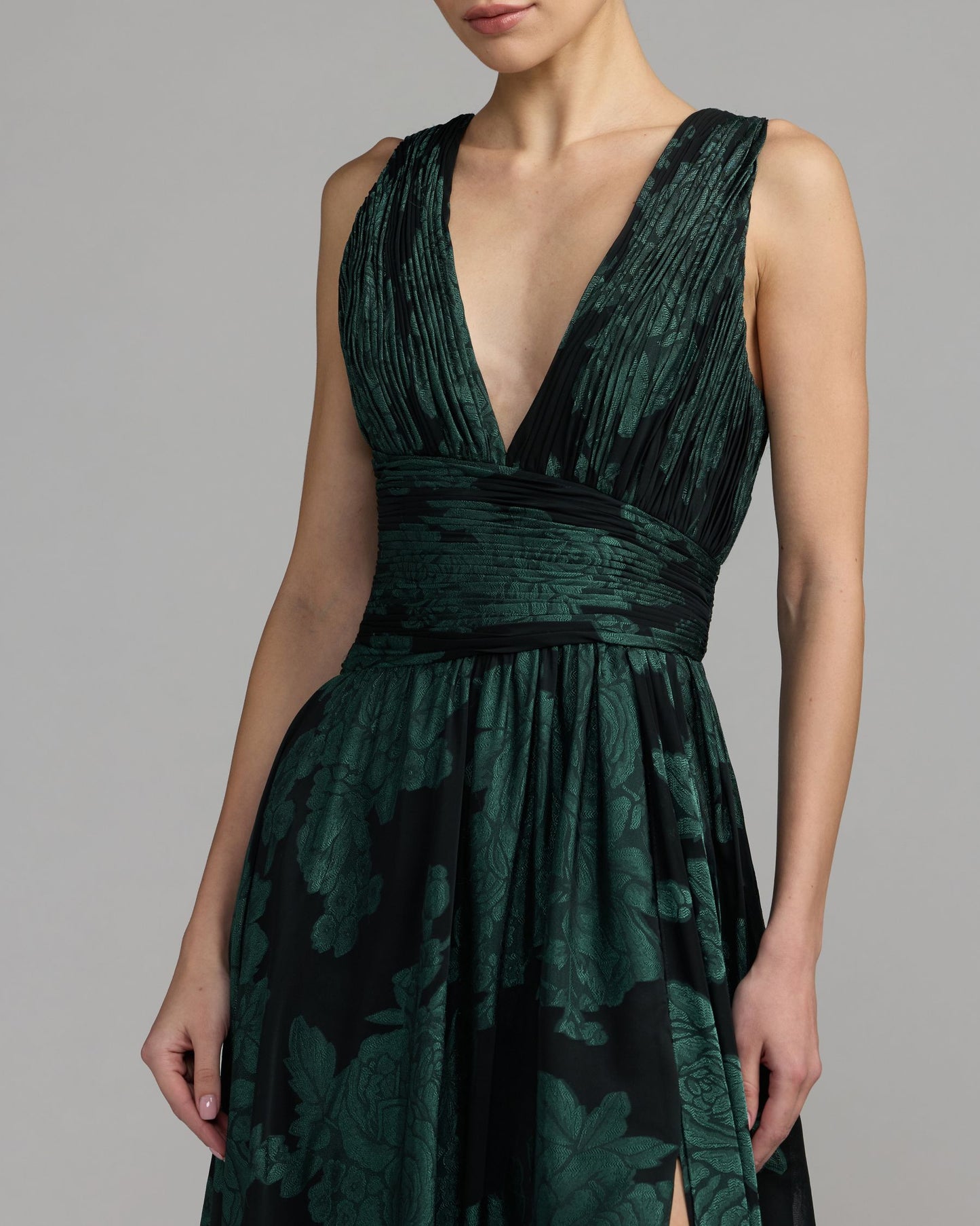 Emerald Floral Sleeveless Plunge Neck Gown Ieena for Mac Duggal