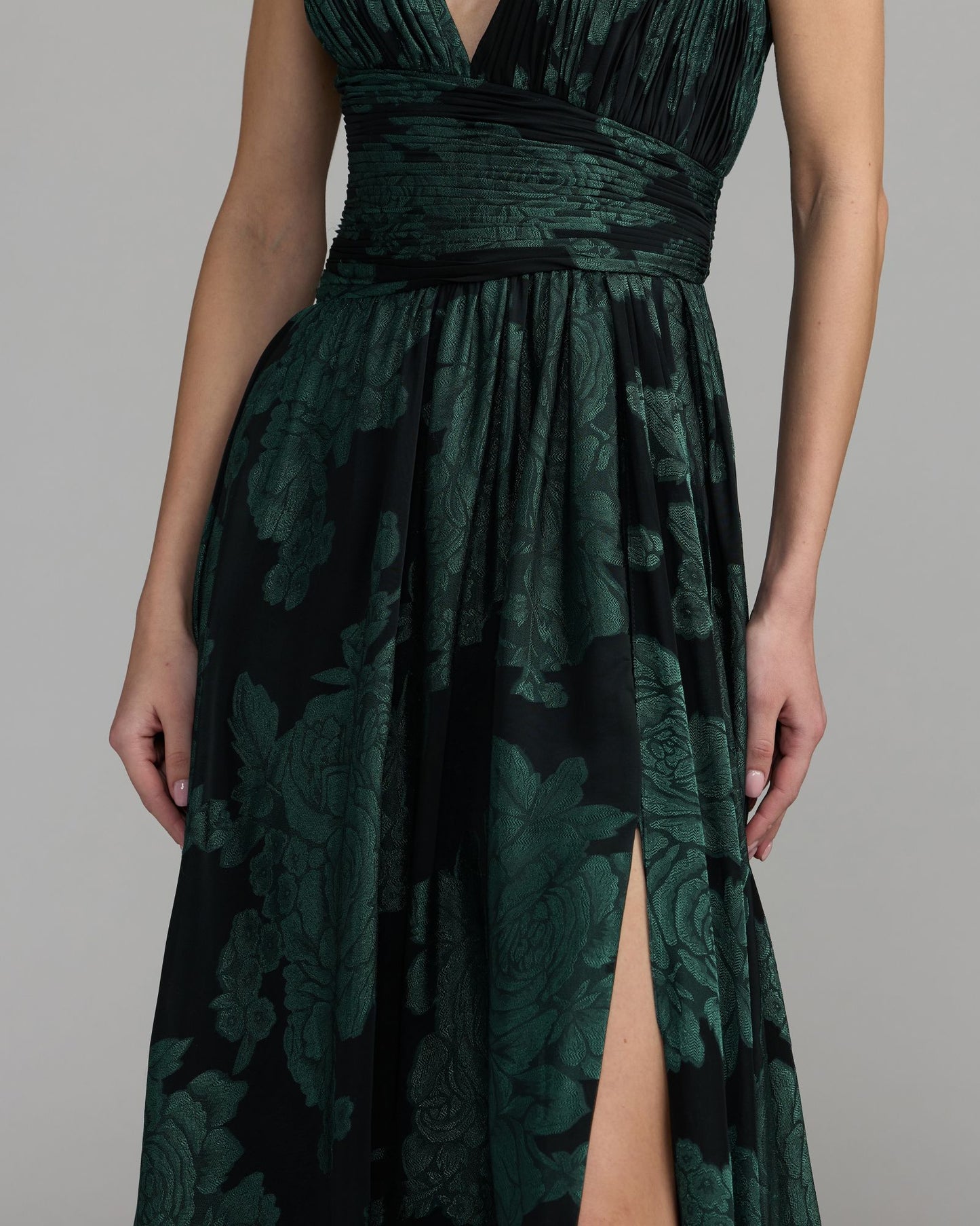 Emerald Floral Sleeveless Plunge Neck Gown Ieena for Mac Duggal
