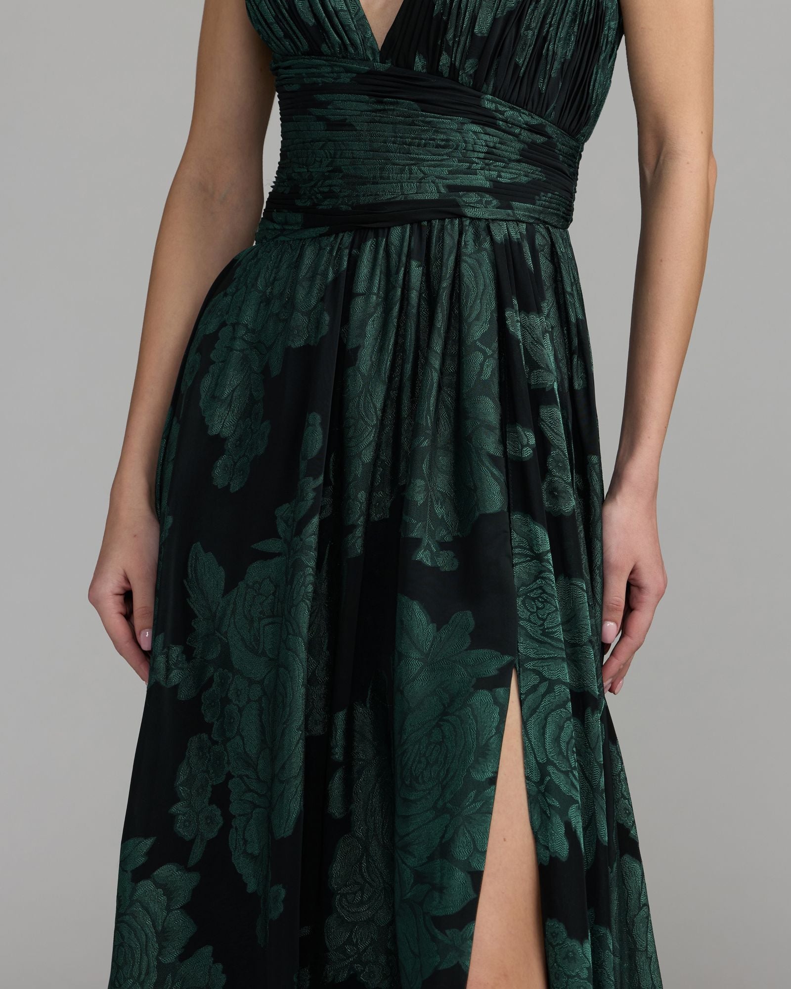 Emerald Floral Sleeveless Plunge Neck Gown Ieena for Mac Duggal