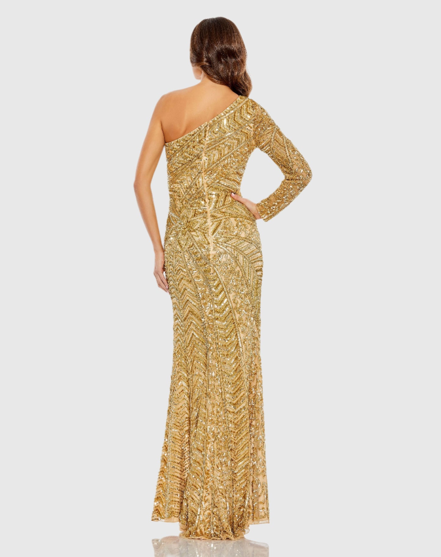 Embellished Illusion One Sleeve Gown