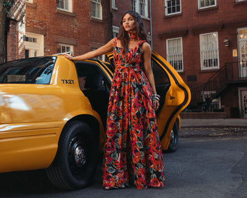 Multicolor Floral Embroidered A-Line Midi Dress