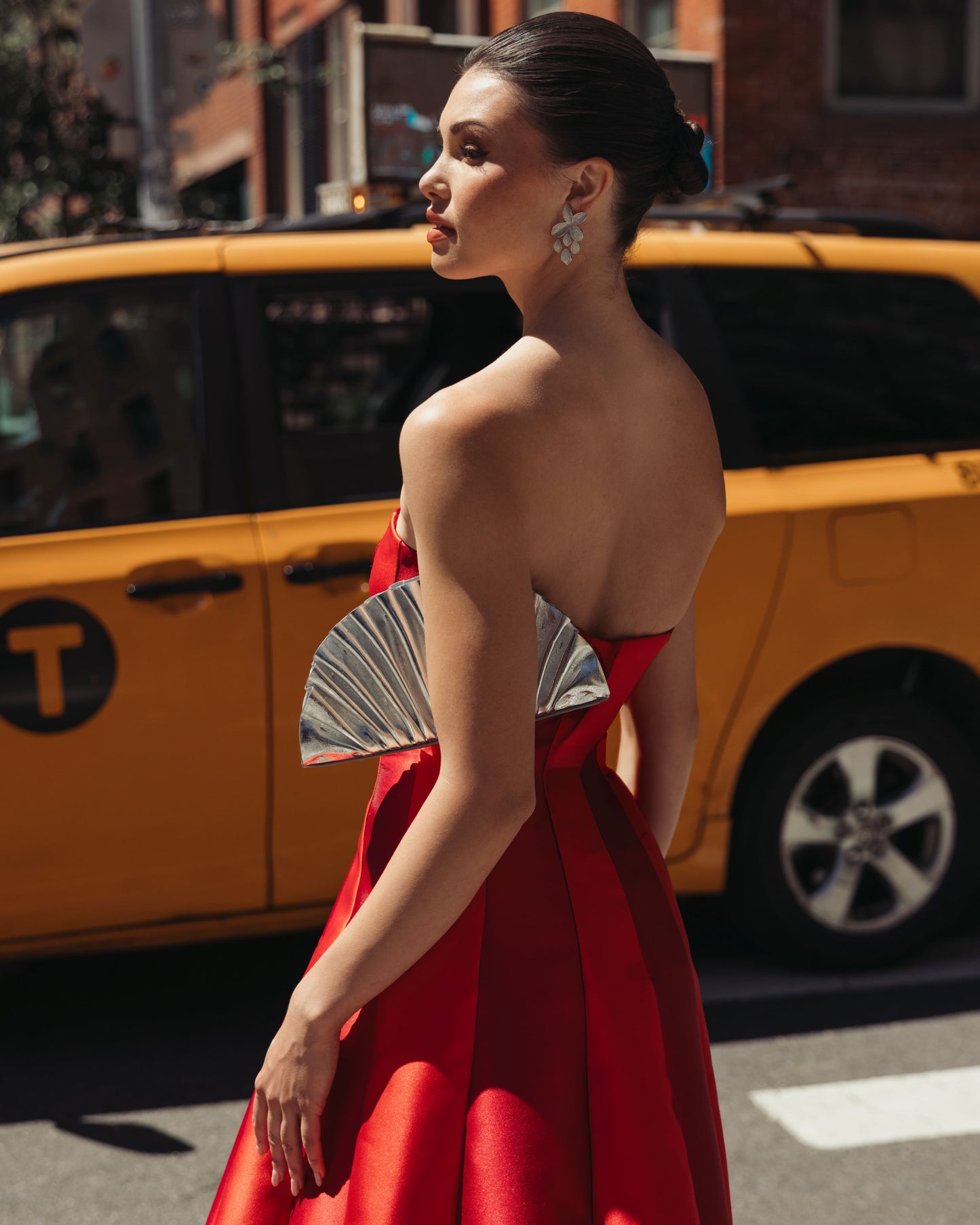 Red Strapless Mikado Panel Ball Gown - Ieena for Mac Duggal