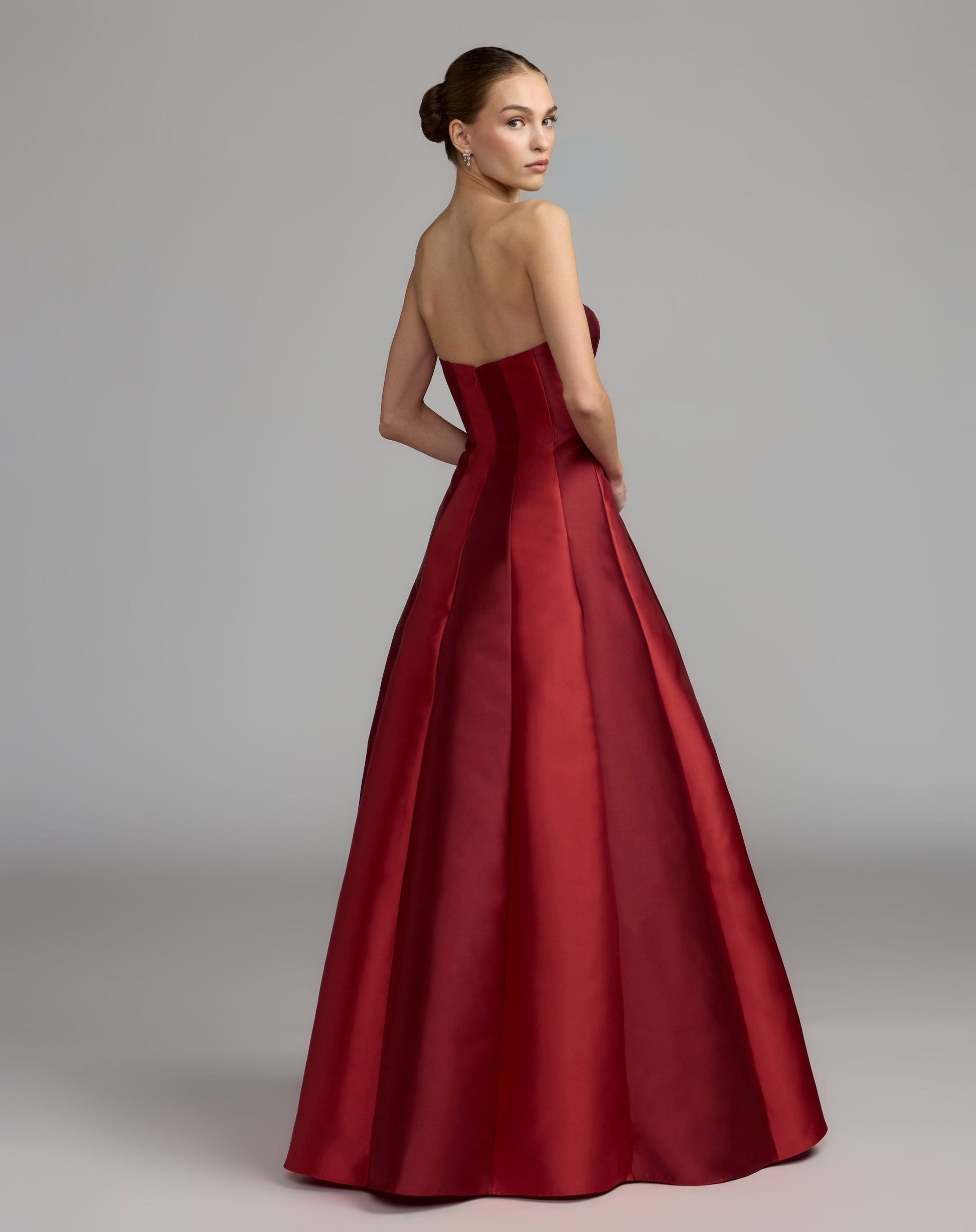Red Strapless Mikado Panel Ball Gown - Ieena for Mac Duggal