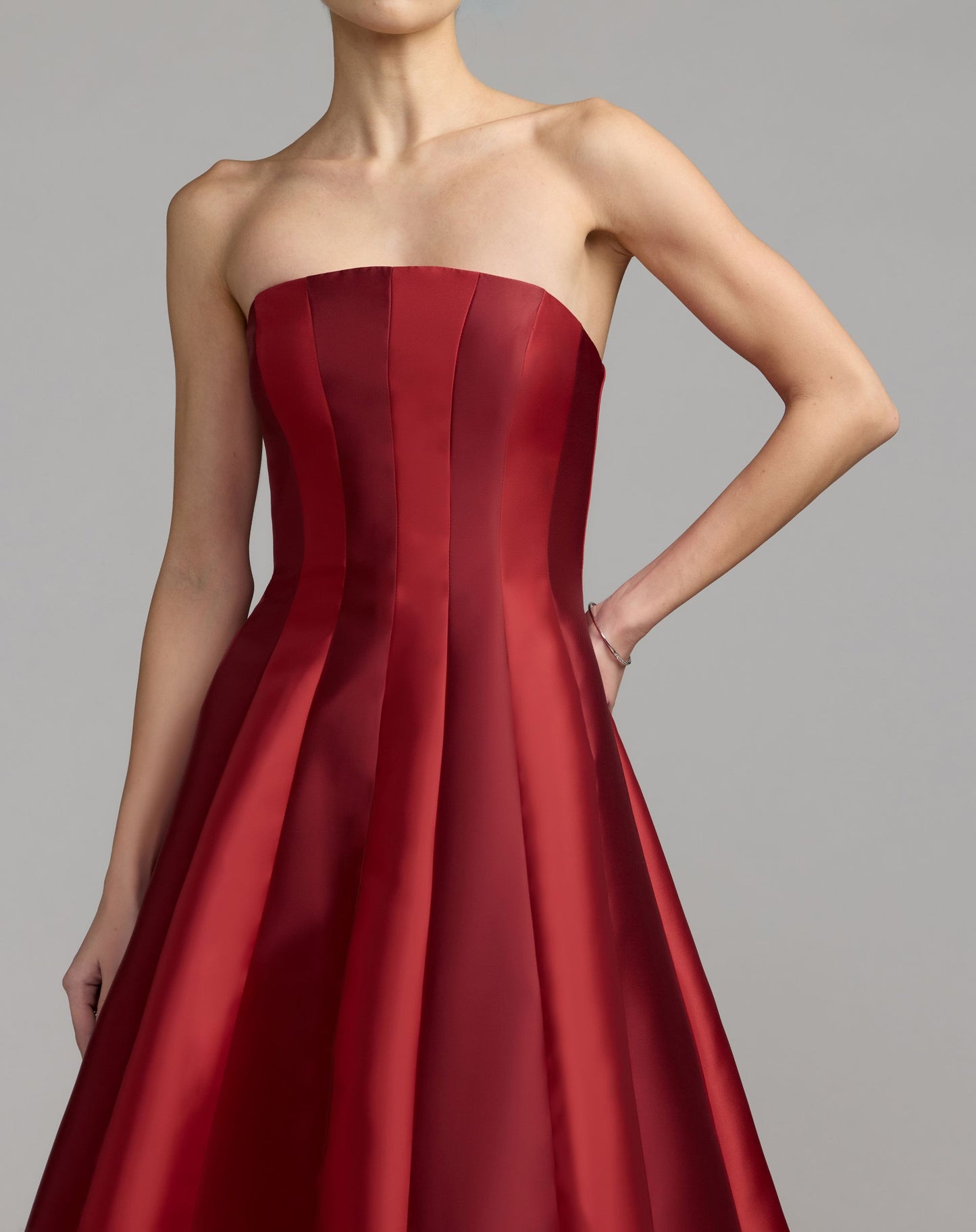 Red Strapless Mikado Panel Ball Gown - Ieena for Mac Duggal