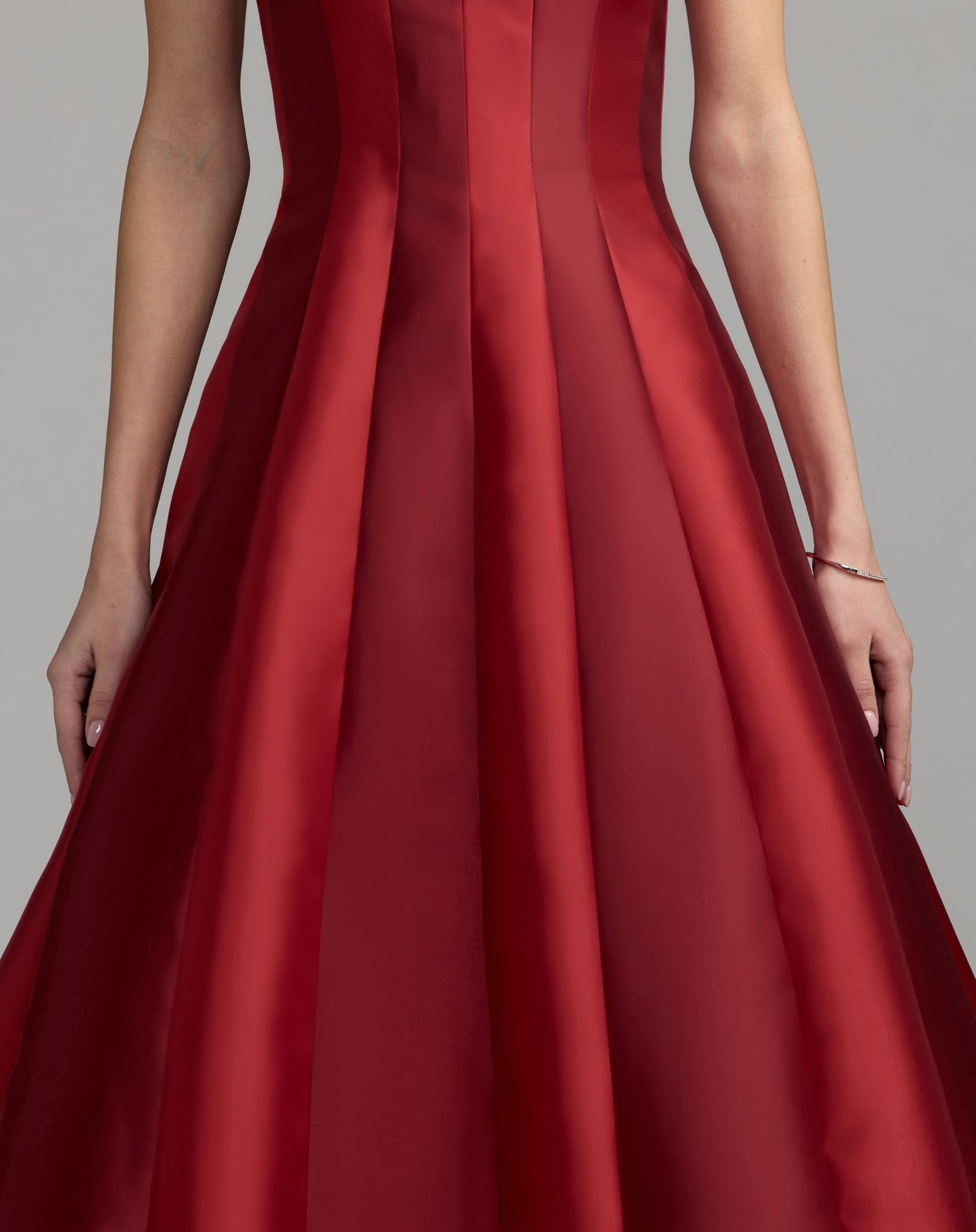 Red Strapless Mikado Panel Ball Gown - Ieena for Mac Duggal