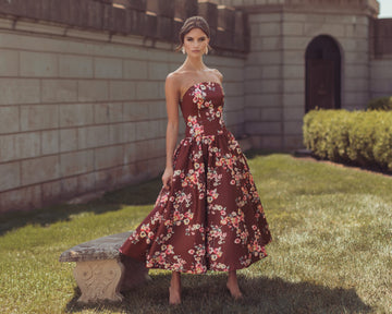 Black One Shoulder Satin Midi Dress With Beaded Flowers