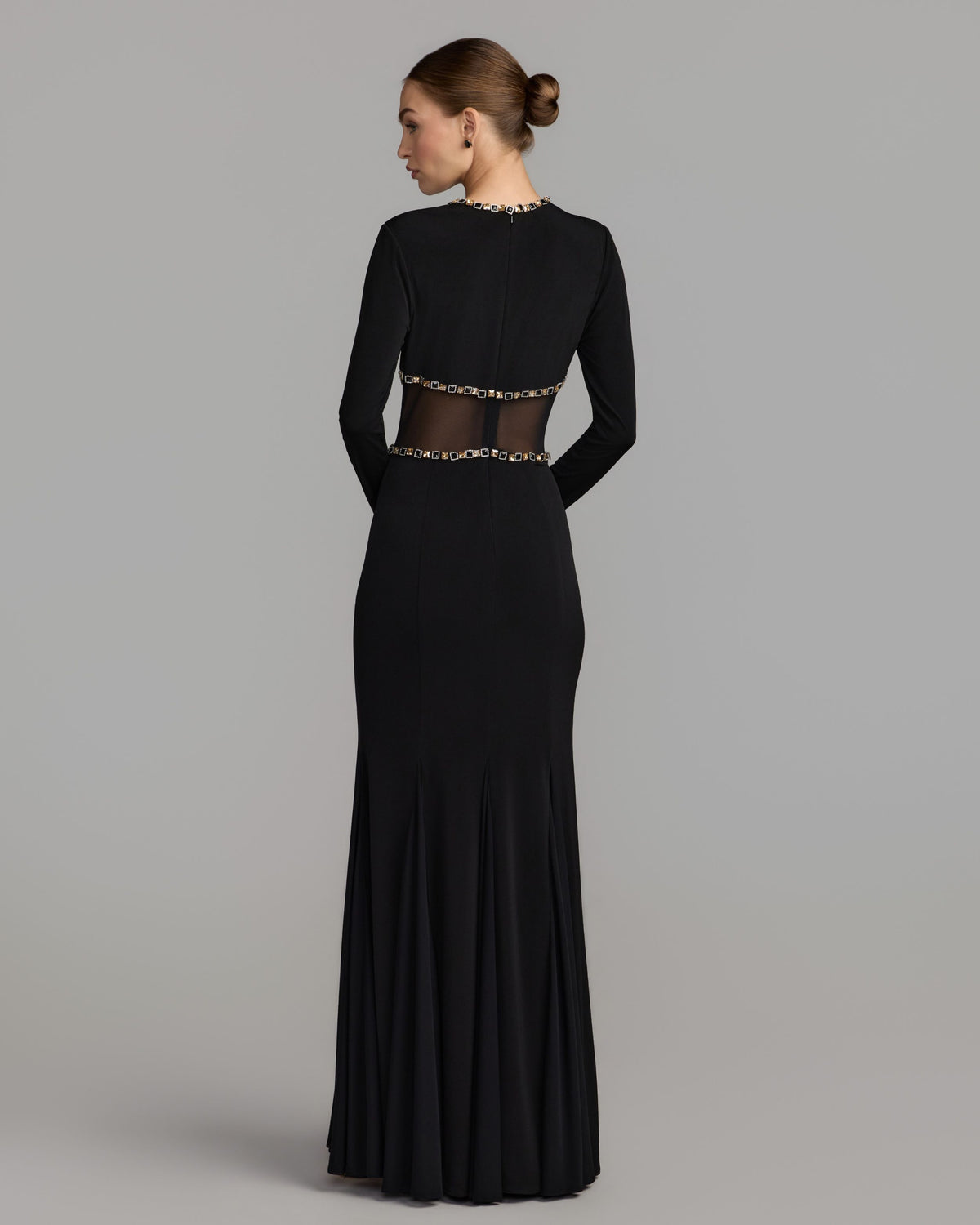 Black Crystal Trim Illusion Mermaid Gown Ieena for Mac Duggal