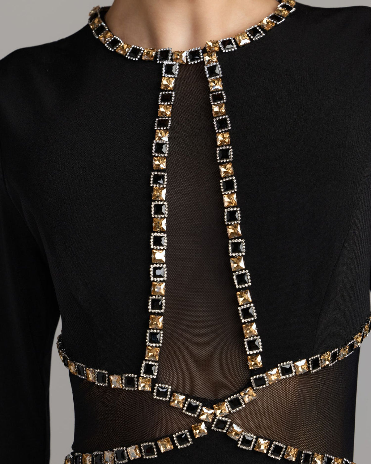 Black Crystal Trim Illusion Mermaid Gown Ieena for Mac Duggal