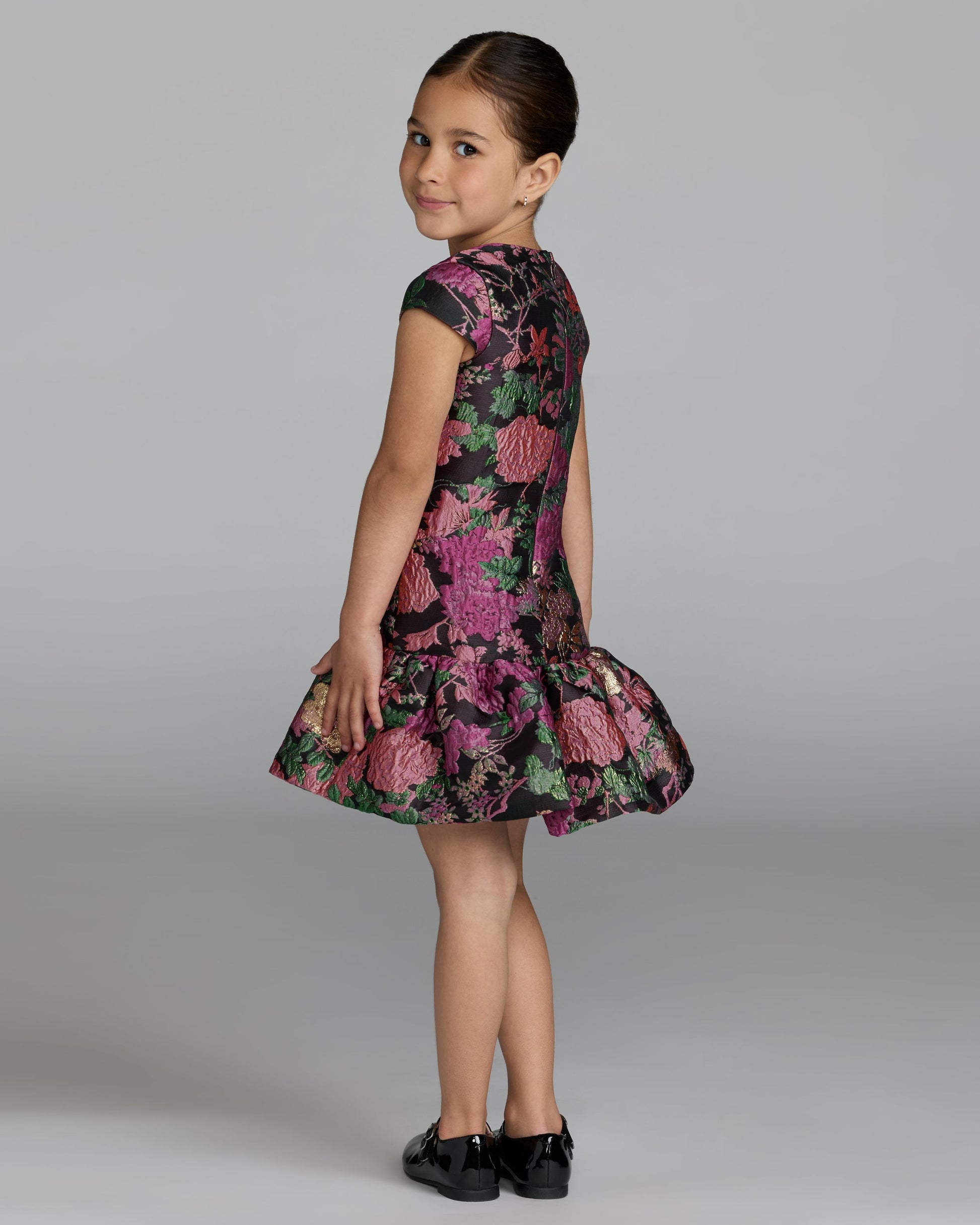 Girls Floral Brocade Drop Waist Mini Dress Mac Duggal