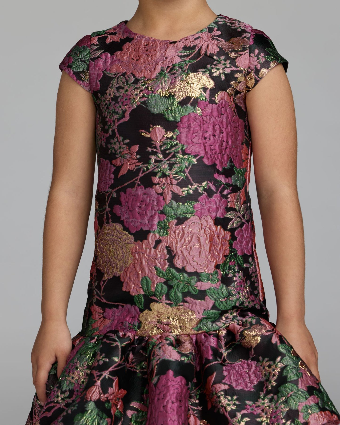 Girls Floral Brocade Drop Waist Mini Dress Mac Duggal