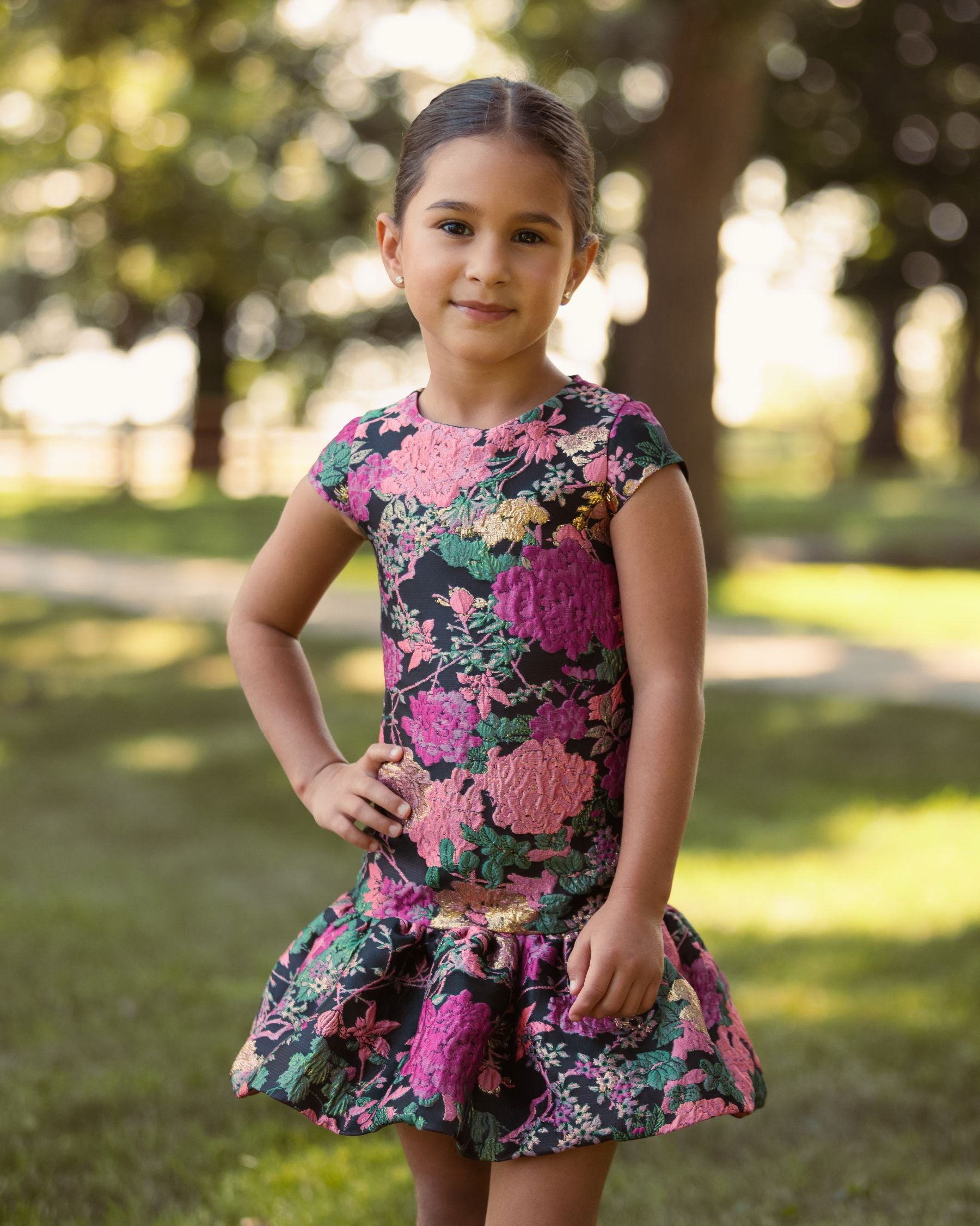 Girls Floral Brocade Drop Waist Mini Dress Mac Duggal