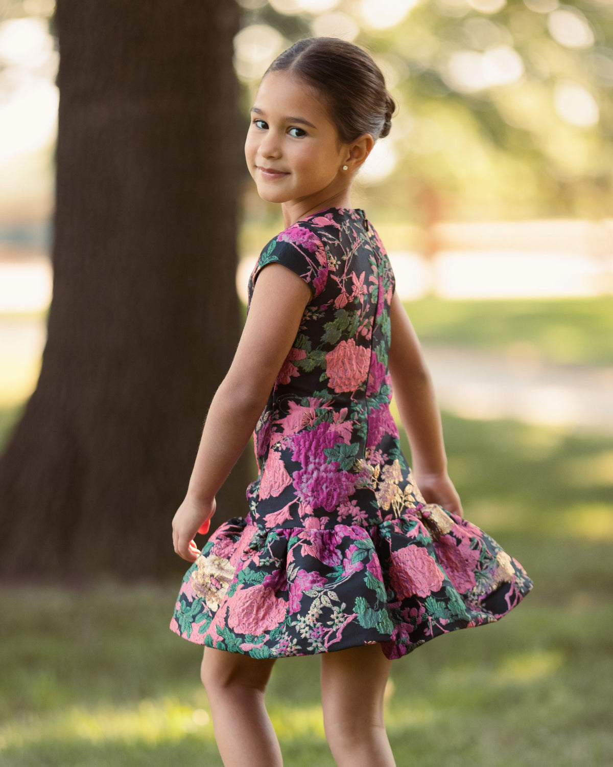 Girls Floral Brocade Drop Waist Mini Dress Mac Duggal