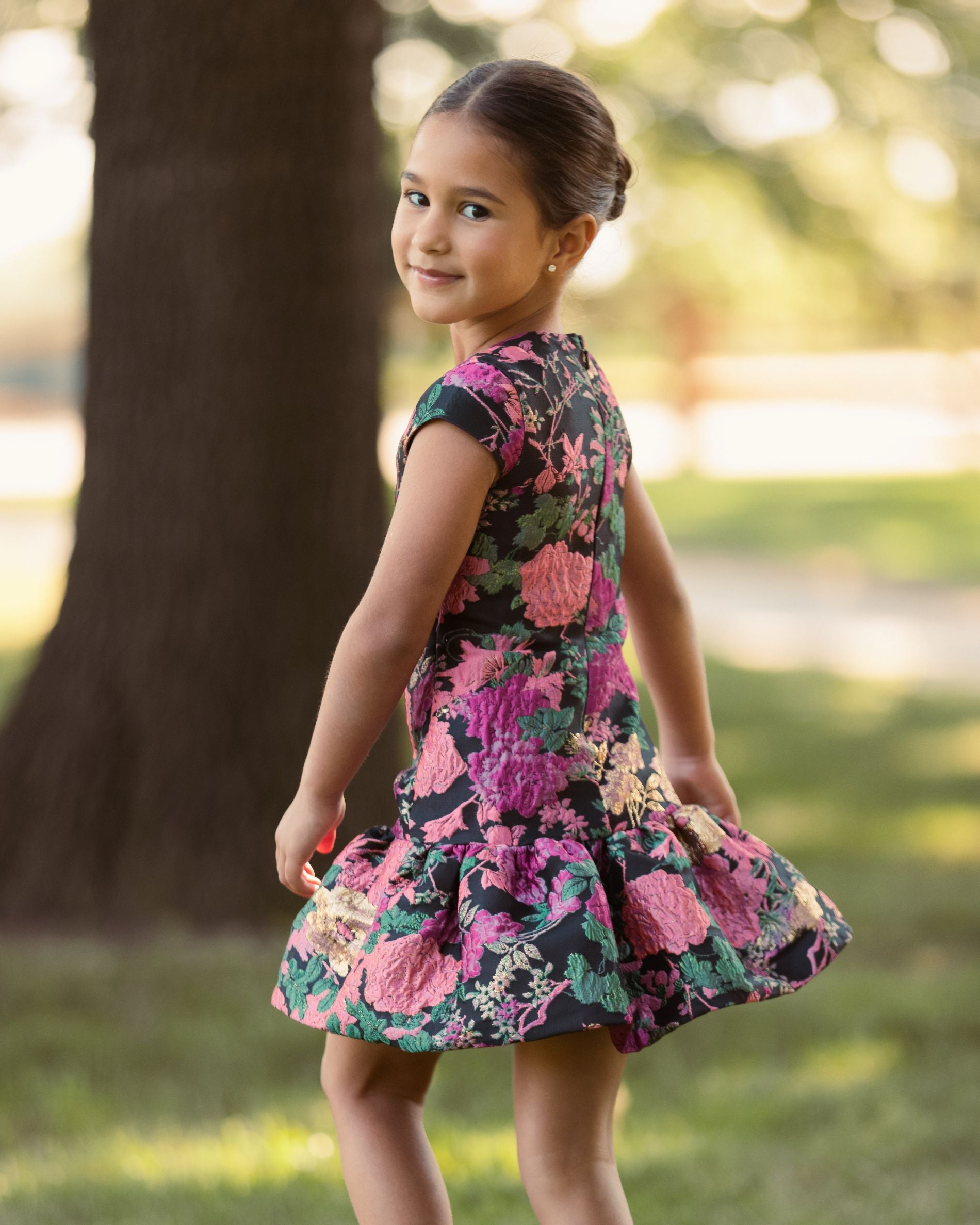 Girls Floral Brocade Drop Waist Mini Dress Mac Duggal
