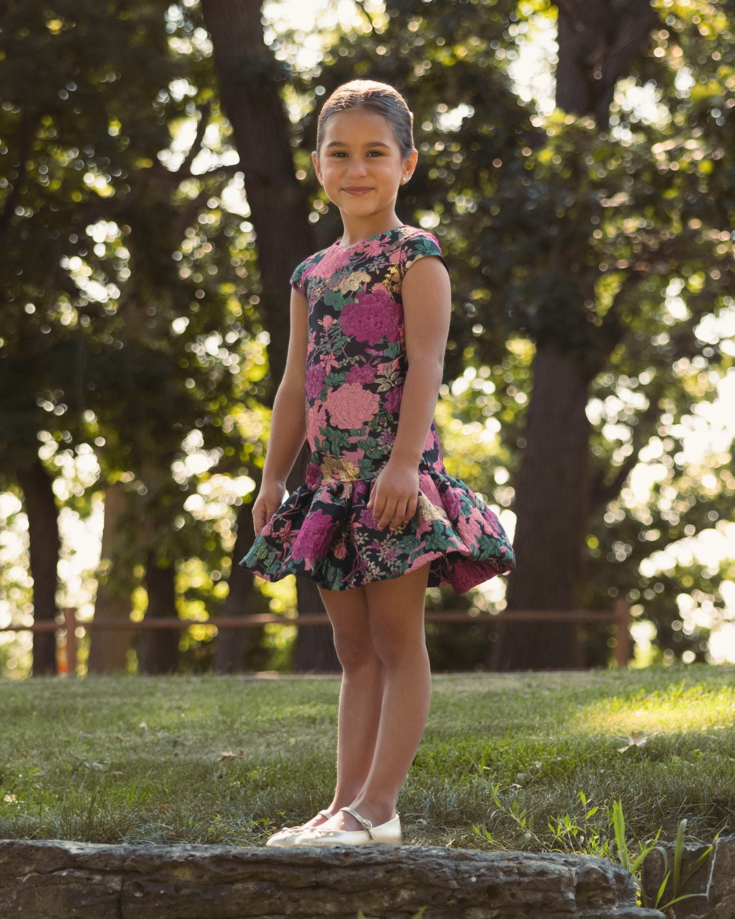 Girls Floral Brocade Drop Waist Mini Dress Mac Duggal