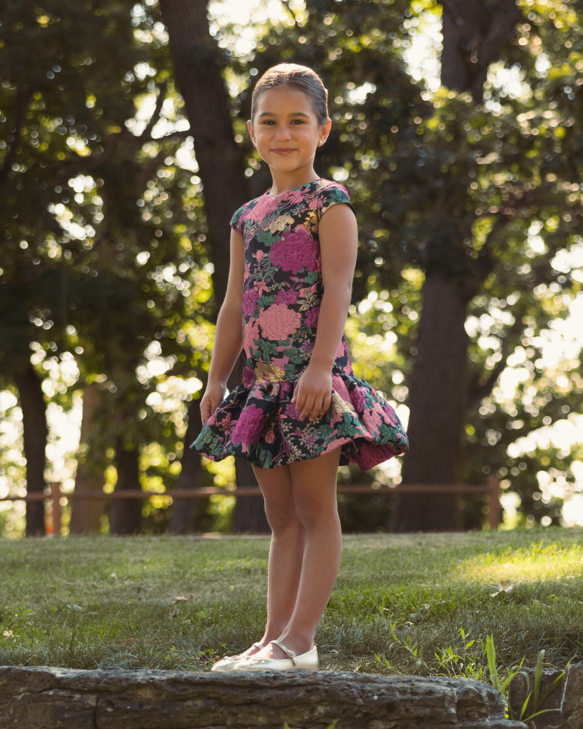 Girls Floral Brocade Drop Waist Mini Dress Mac Duggal
