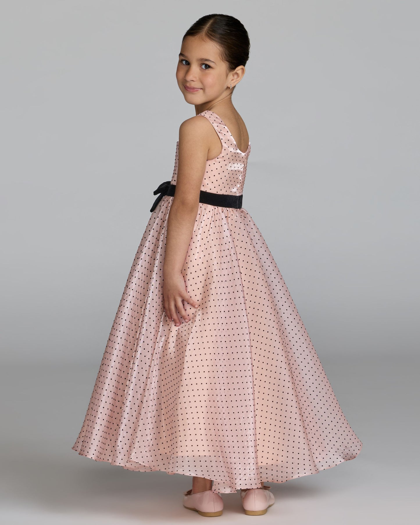 Girls Pink Polka Dot Square Neck Dress With Bow Mac Duggal