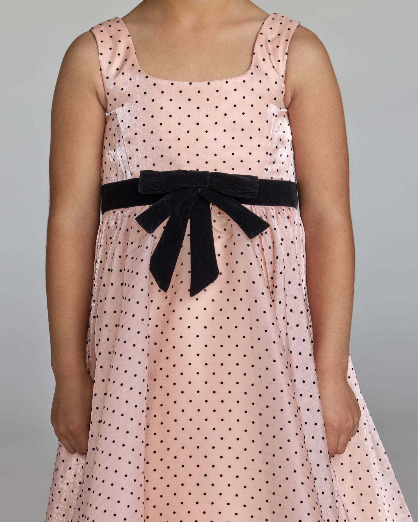 Girls Pink Polka Dot Square Neck Dress With Bow Mac Duggal
