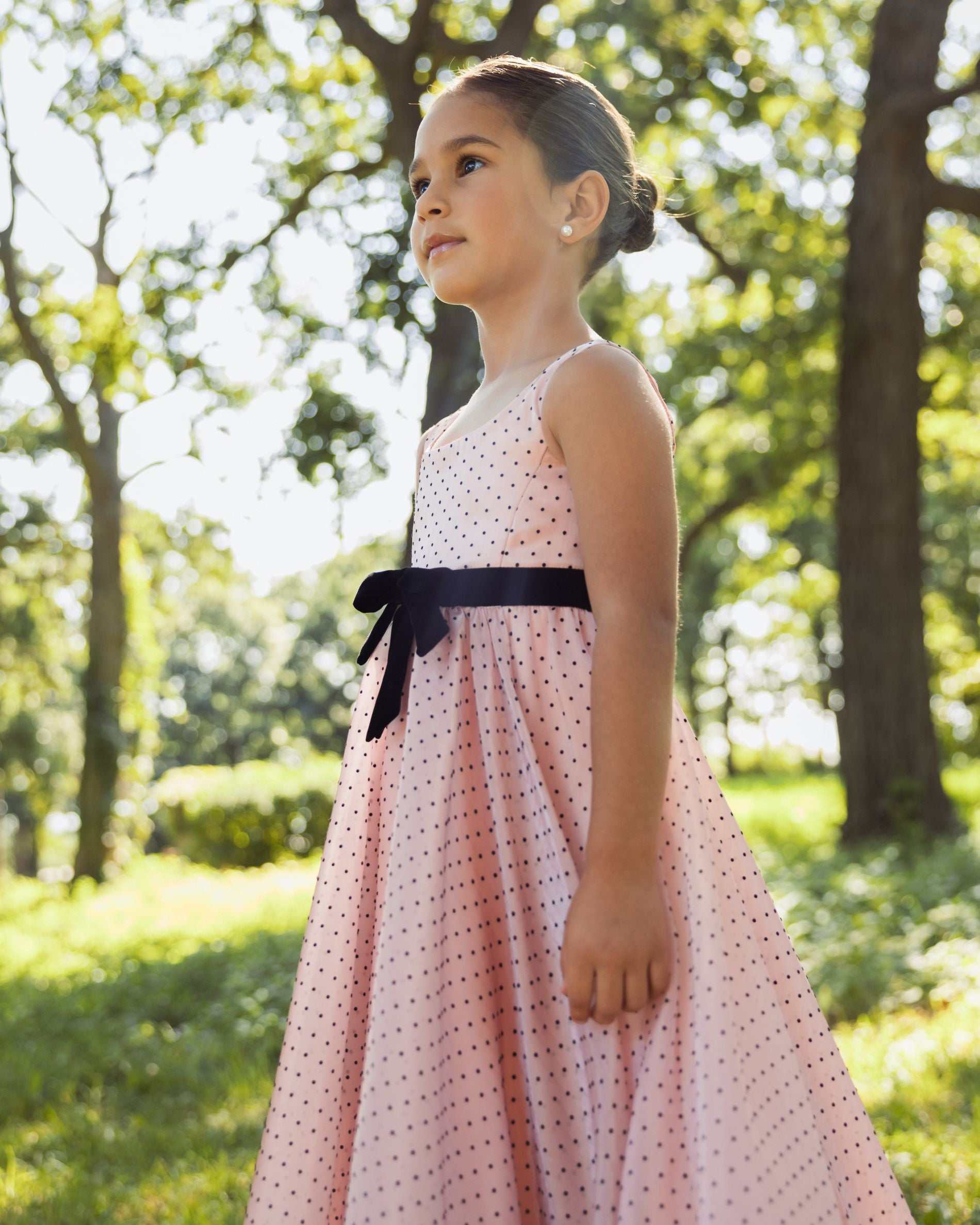 Girls Pink Polka Dot Square Neck Dress With Bow Mac Duggal