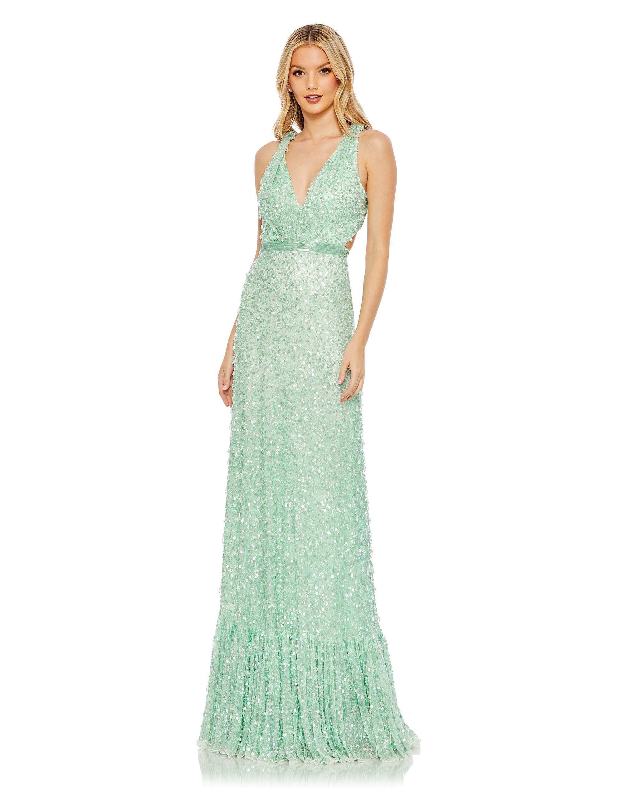 Crystal Embellished Sleeveless Cut Out A Line Gown  | Sample | Sz. 4