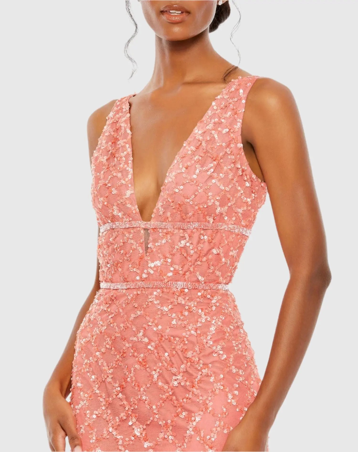 Pink Sequined Plunge Neck Sleeveless Column Gown - Mac Duggal