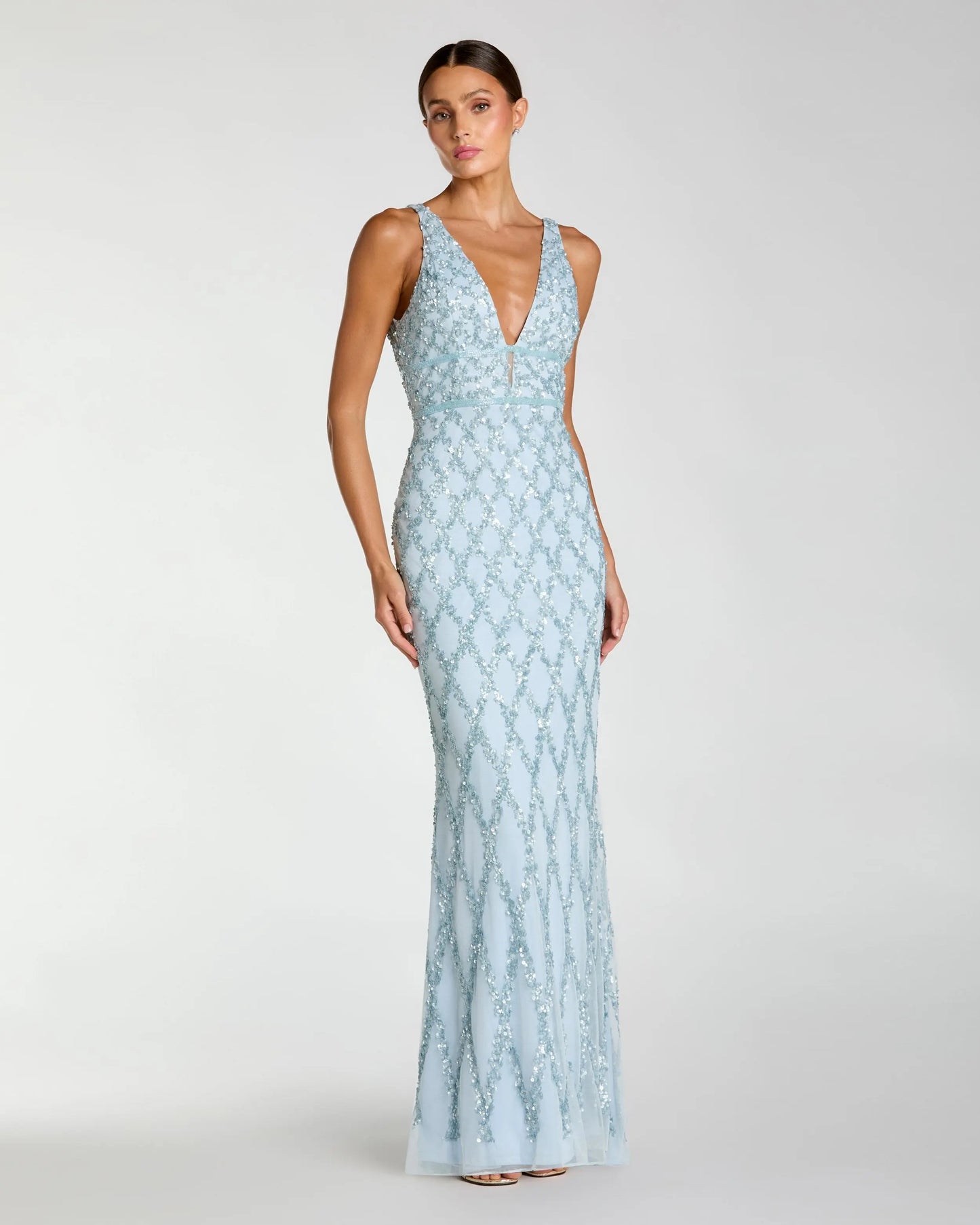Blue Sequin Embellished Sleeveless Column Gown | Mac Duggal Blue Sequin Embellished Sleeveless Column Gown | Mac Duggal