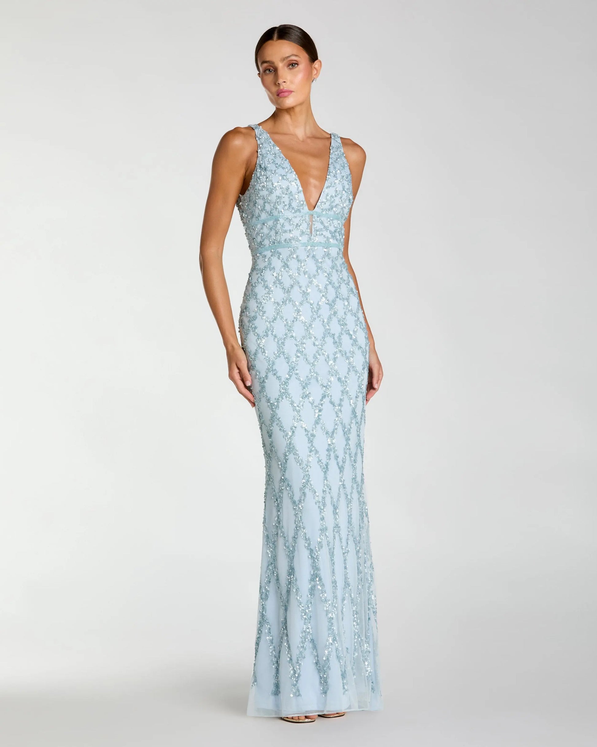 Blue Sequin Embellished Sleeveless Column Gown | Mac Duggal Blue Sequin Embellished Sleeveless Column Gown | Mac Duggal