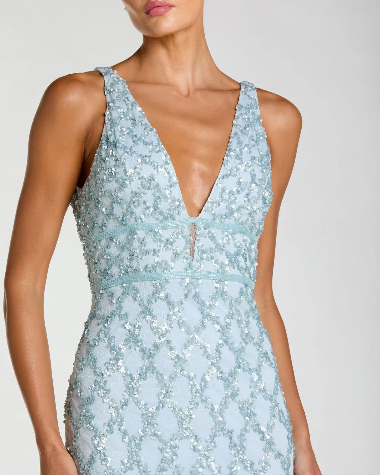 Blue Sequin Embellished Sleeveless Column Gown - Mac Duggal