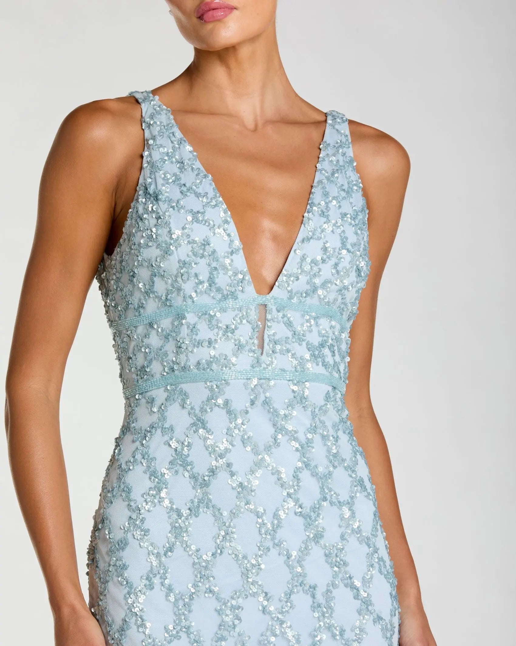 Blue Sequin Embellished Sleeveless Column Gown - Mac Duggal