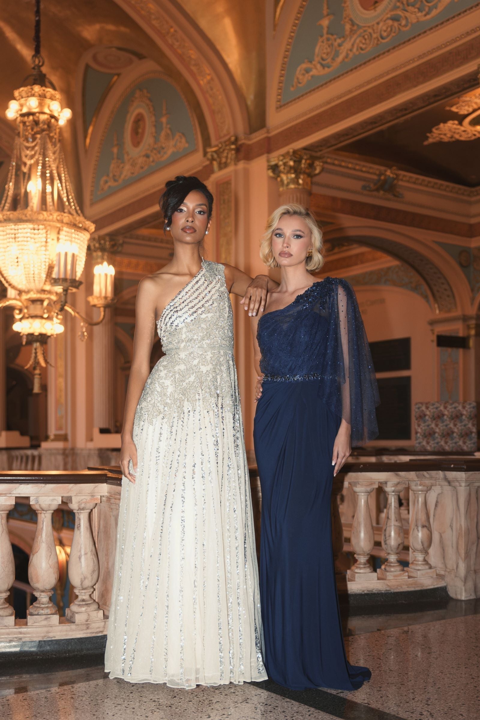 Silver Beaded Embellished One Shoulder A Line Gown - Mac Duggal