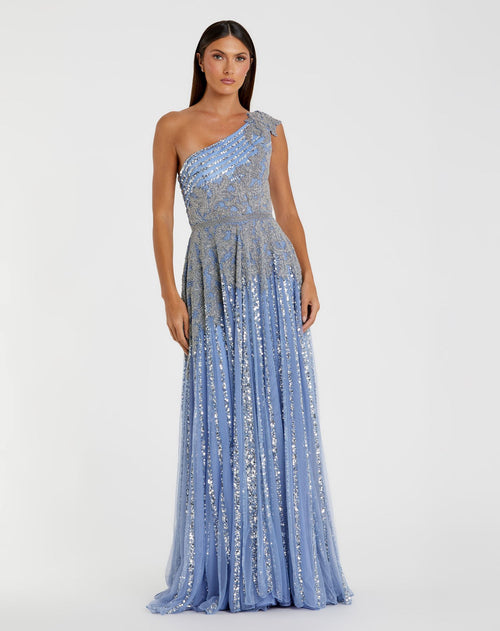 Beaded Embellished One Shoulder A Line Gown