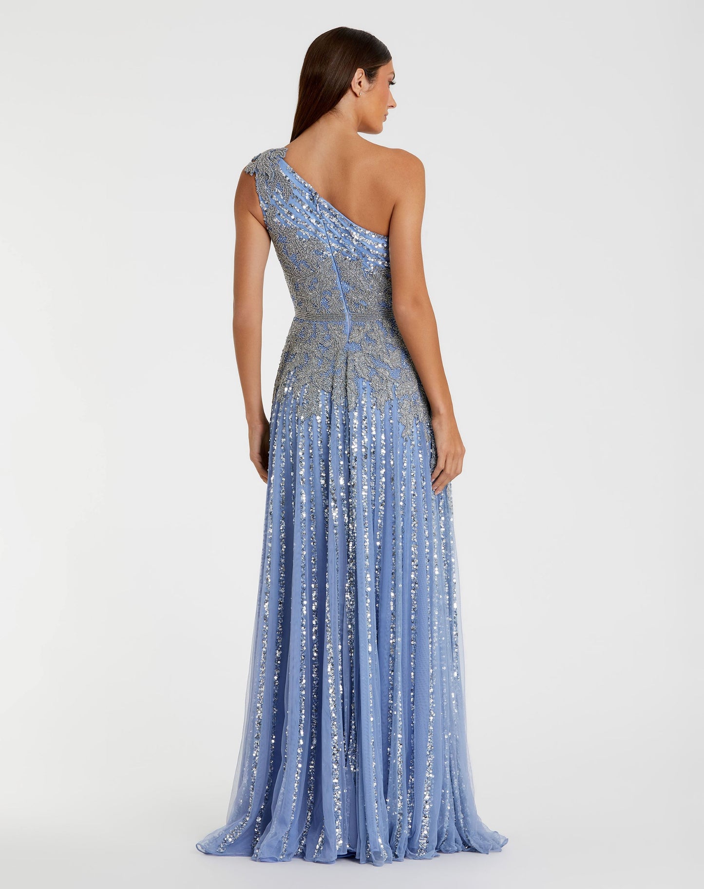 Beaded Embellished One Shoulder A Line Gown