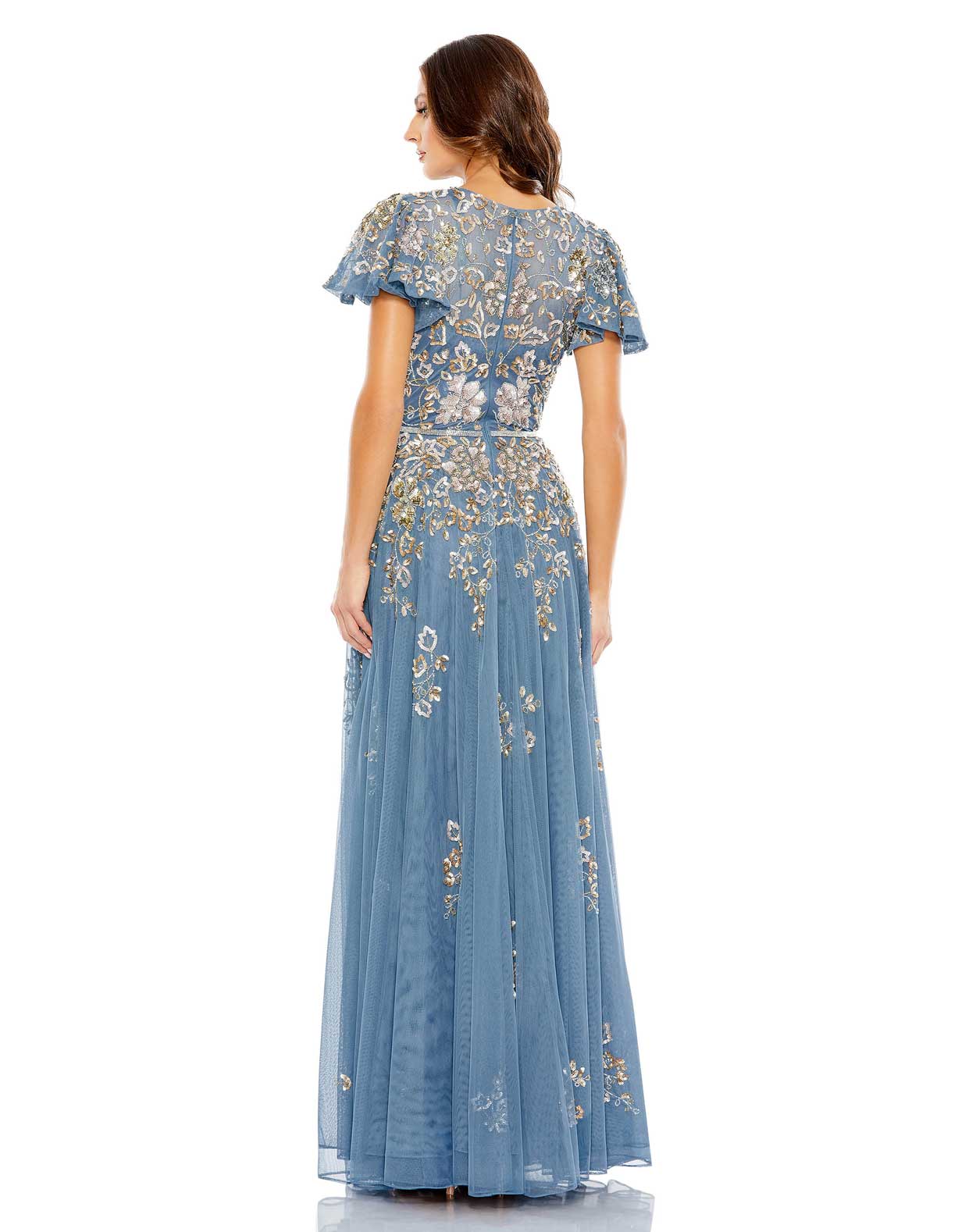 Embellished Butterfly Sleeve High Neck Gown