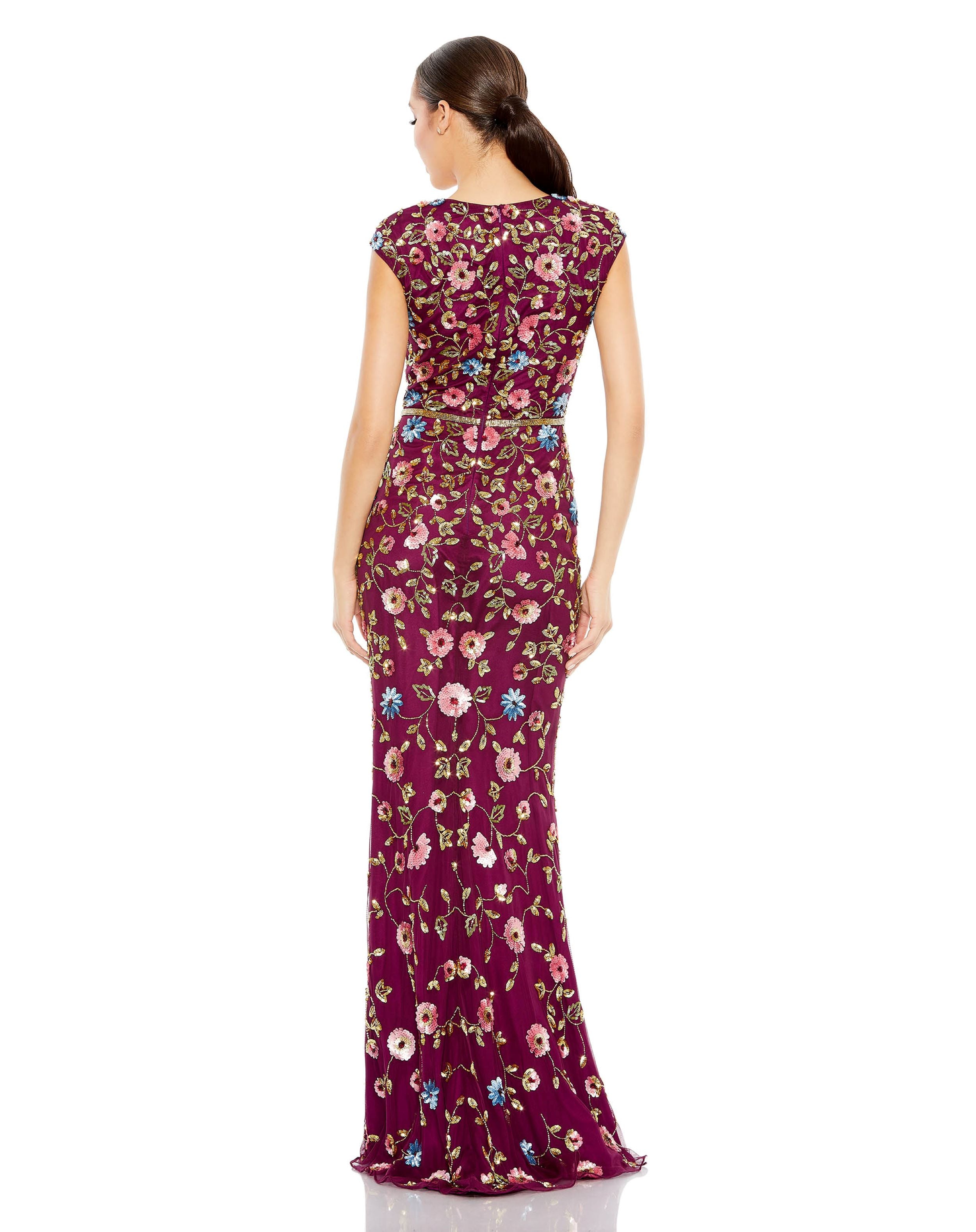 Sequined Cap Sleeve V Neck Gown | Sample | Sz. 0
