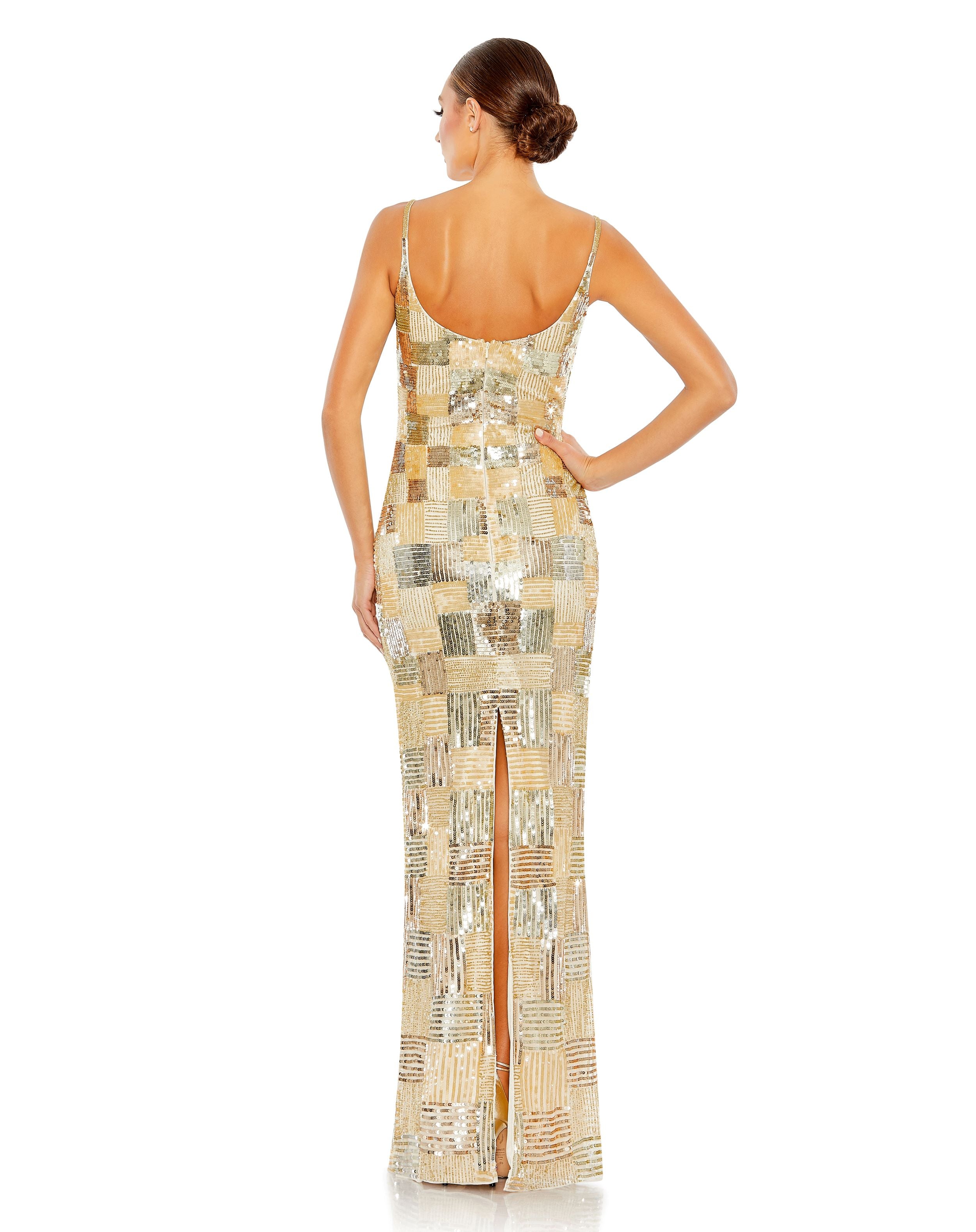 Sequined Patchwork Cami Columm Gown