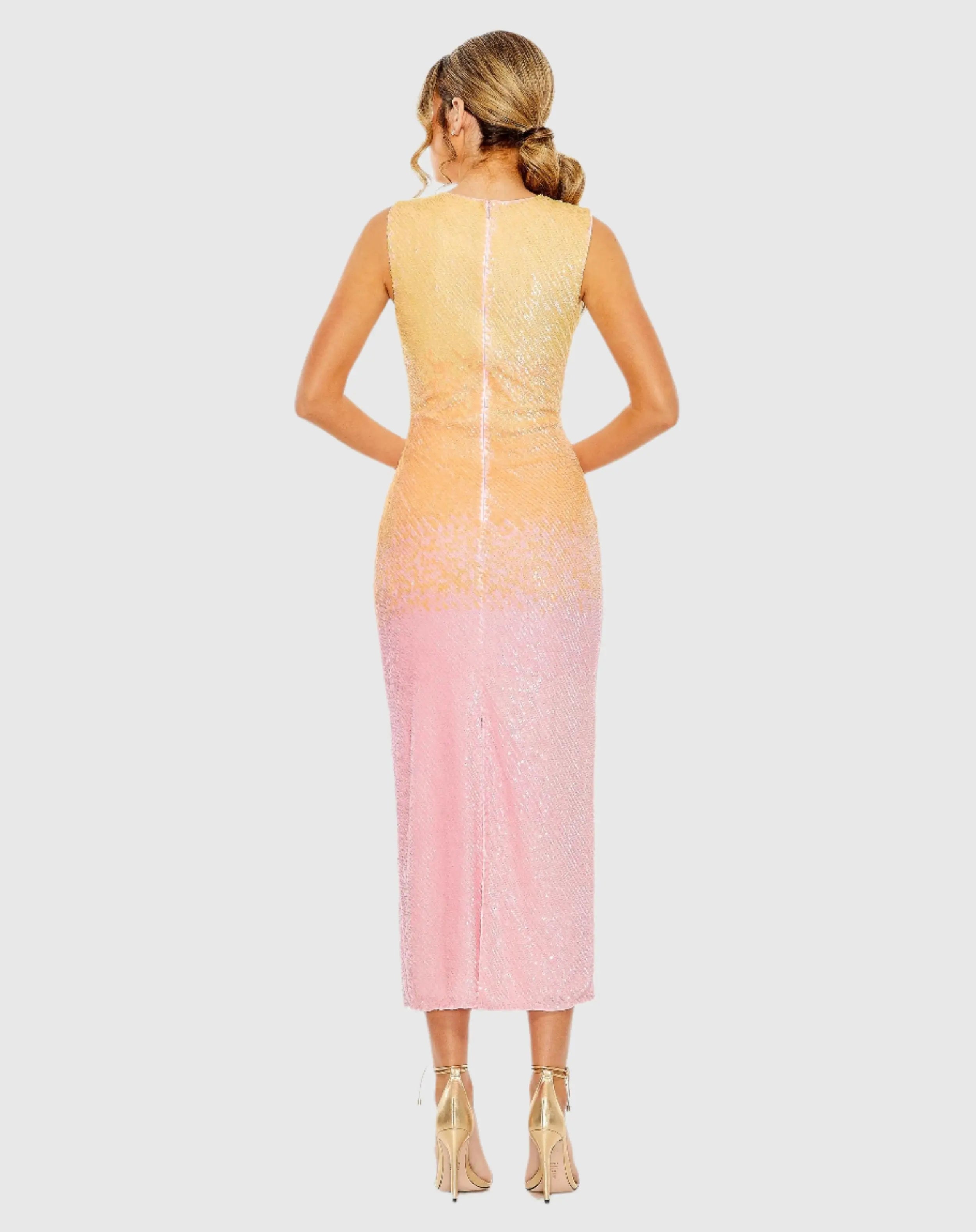 High Neck Ombre Sequin Cocktail Dress - Mac Duggal