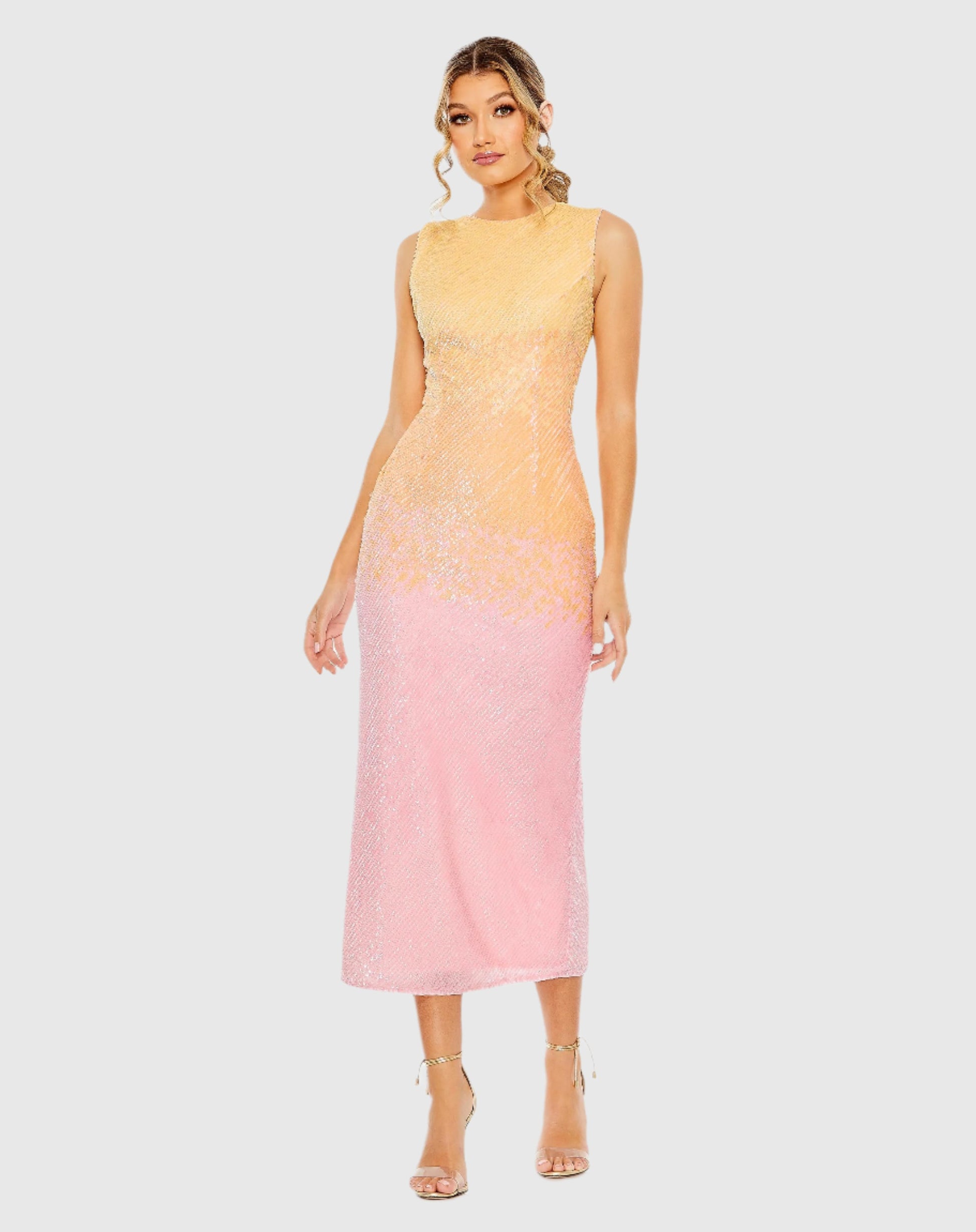 High Neck Ombre Sequin Cocktail Dress