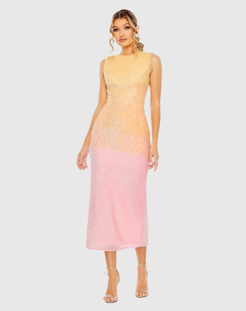 High Neck Ombre Sequin Cocktail Dress