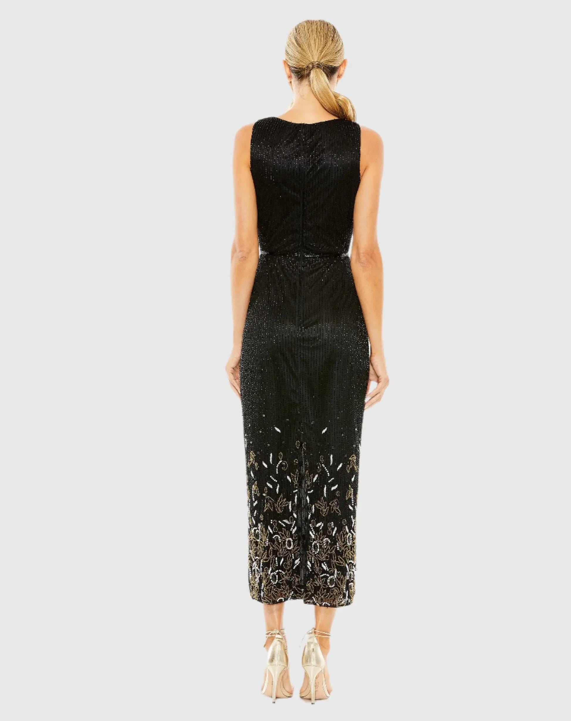 High Neck Embellished Column Dress - Mac Duggal