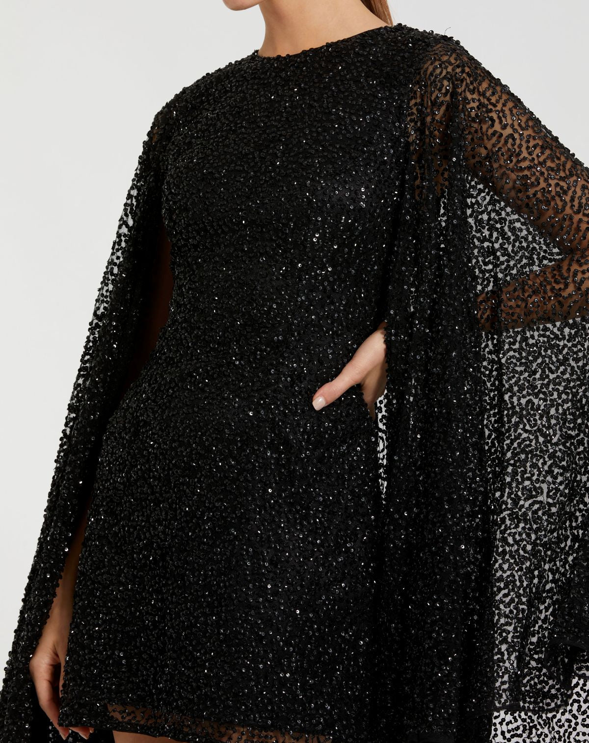 Black Sequin Cape Sleeve Mini Dress - Mac Duggal