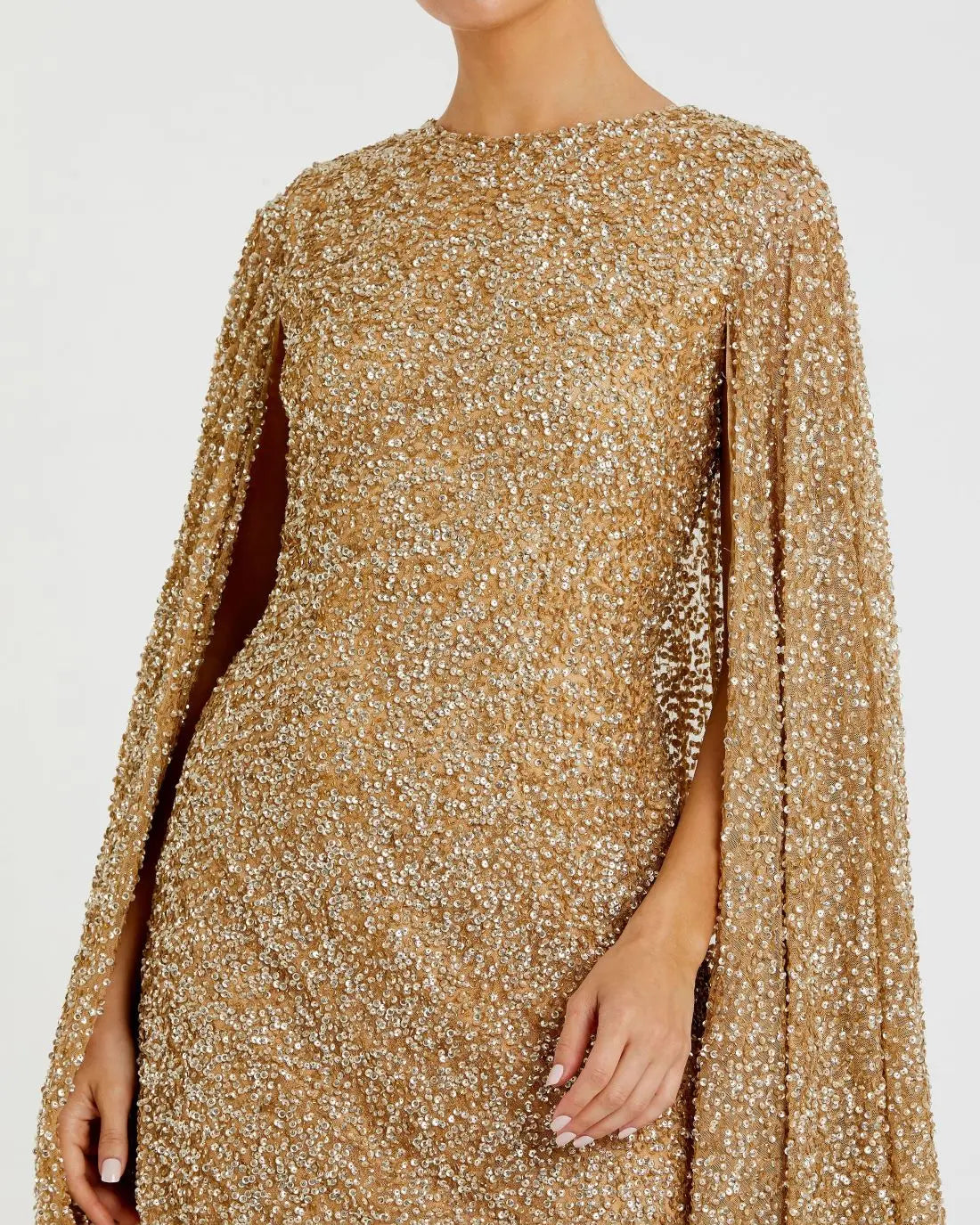 Mac Duggal - Gold Sequined Cape Sleeve Mini Dress - Gold / US 2 Mac Duggal - Gold Sequined Cape Sleeve Mini Dress - Gold / US 2