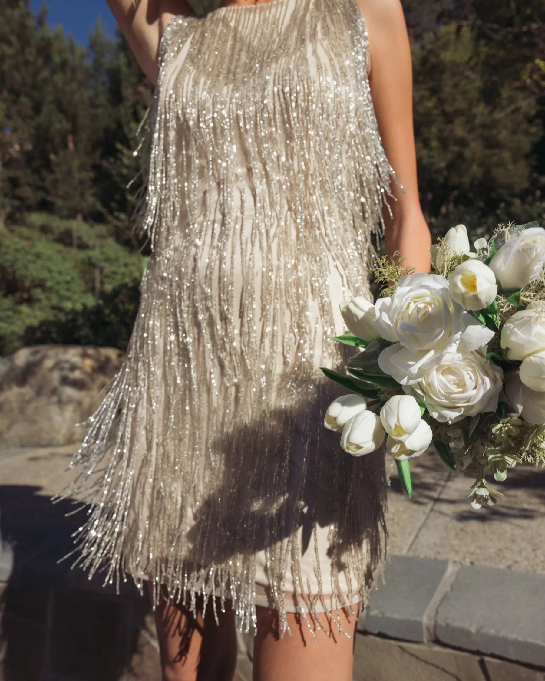 Ivory Beaded Fringe Mini Dress Mac Duggal