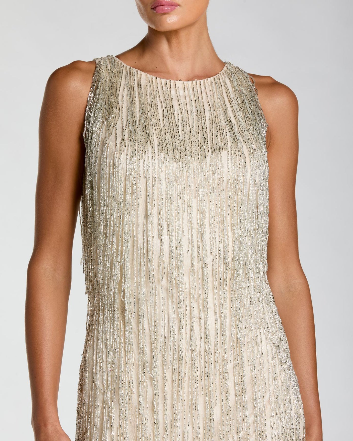 Ivory Beaded Fringe Mini Dress Mac Duggal