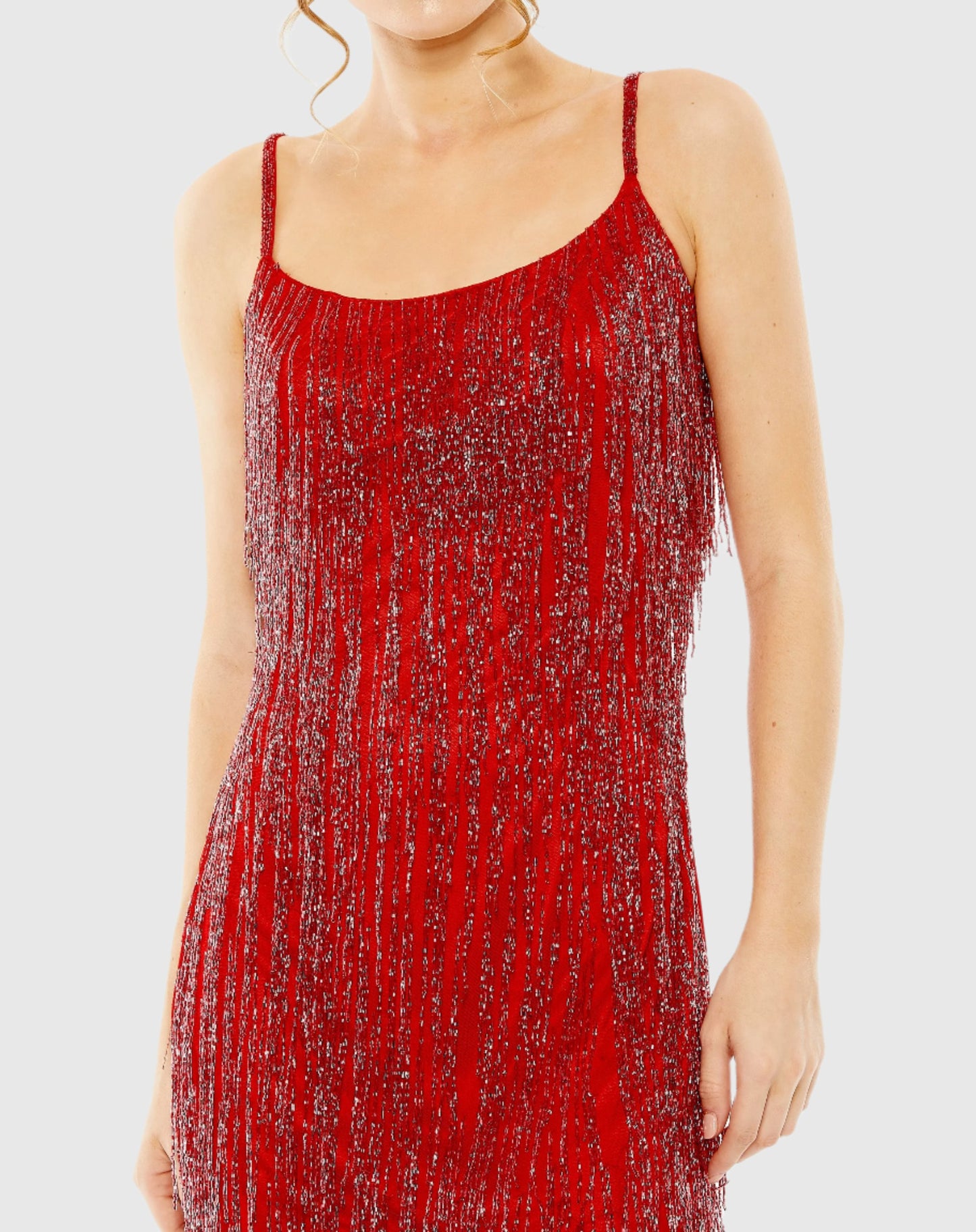 Scoop Neck Embellished Beaded Fringe Dress