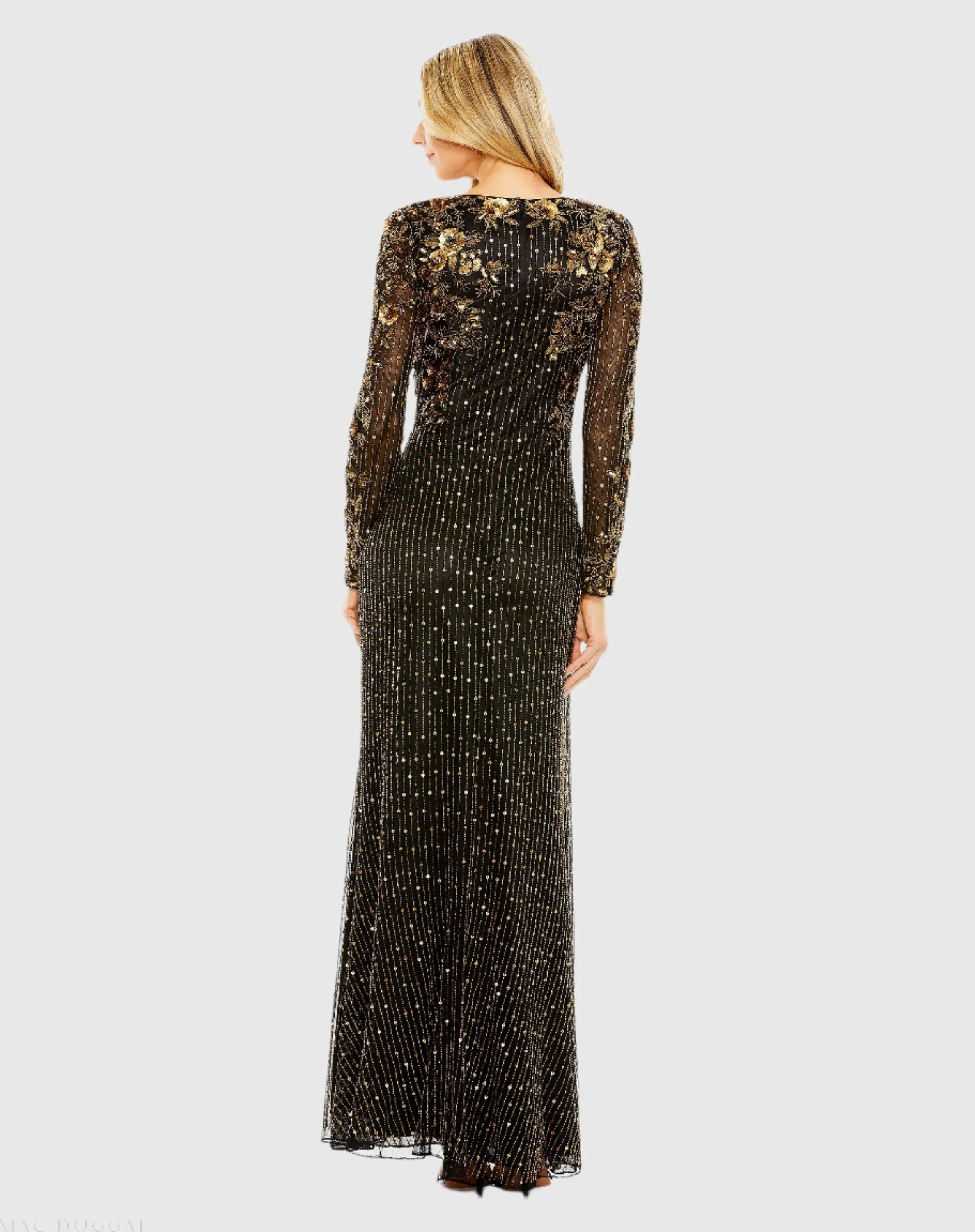 High Neck Long Sleeve Embellished Gown - Mac Duggal