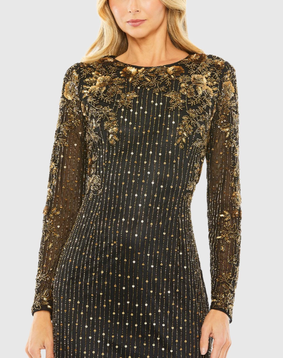 High Neck Long Sleeve Embellished Gown