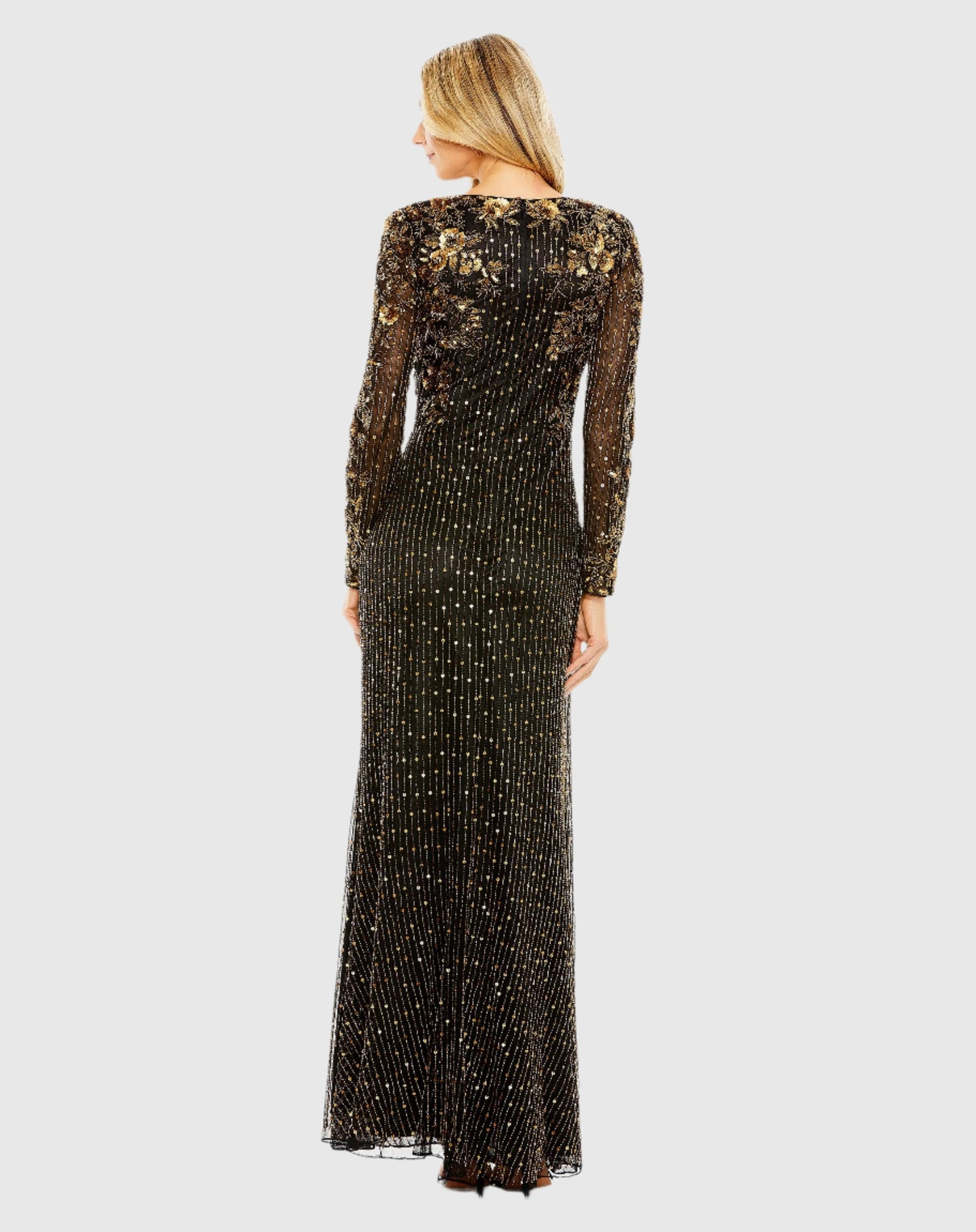 High Neck Long Sleeve Embellished Gown