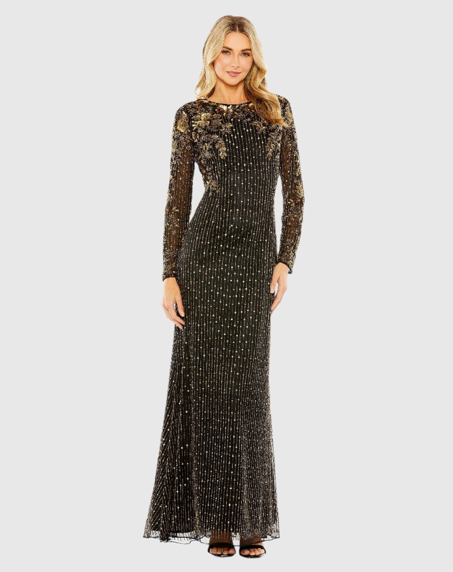 High Neck Long Sleeve Embellished Gown