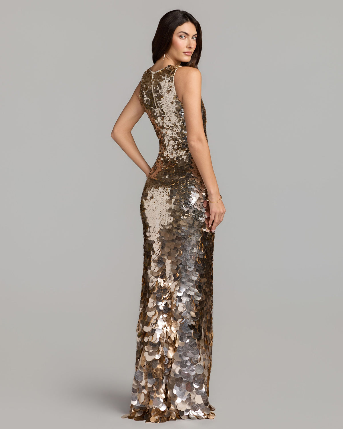 Gold Sleeveless Sequin Column Gown Mac Duggal