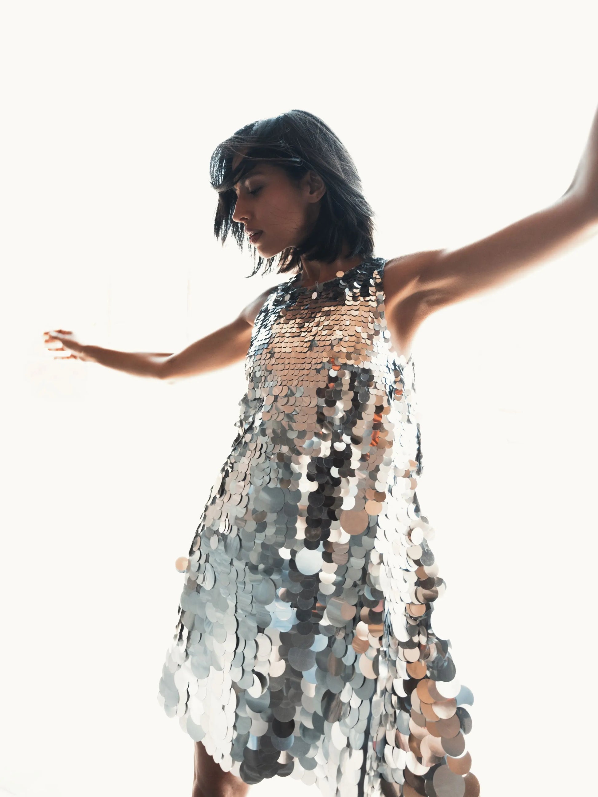 silver sequin disc dress DISCO DIVE SILVER SEQUIN DRESS