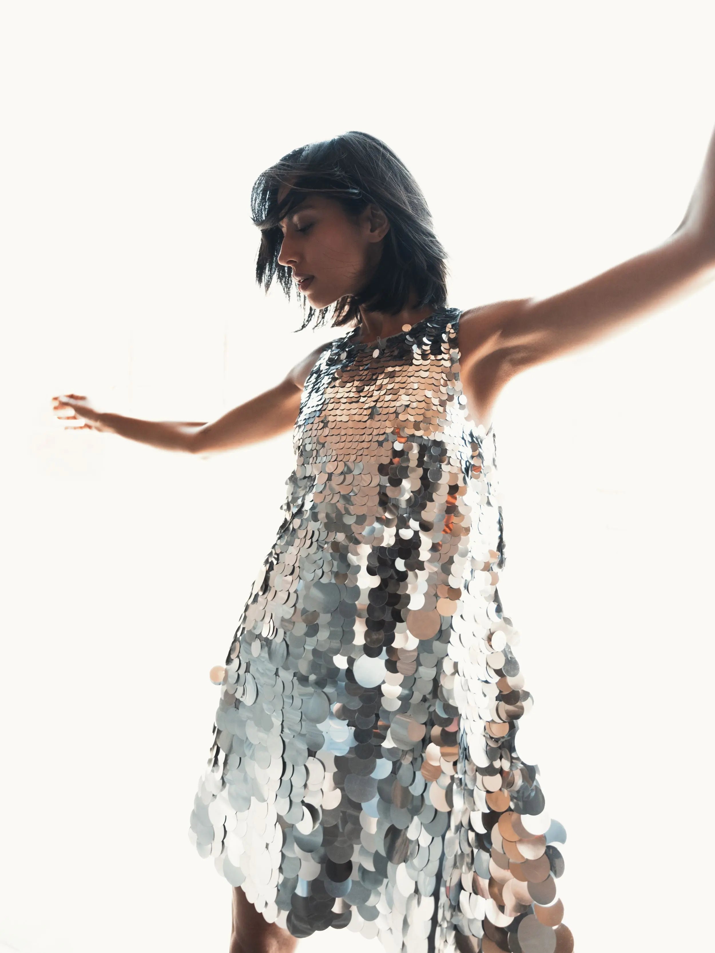 Silver Sleeveless Disc Sequin Trapeze Dress - Mac Duggal